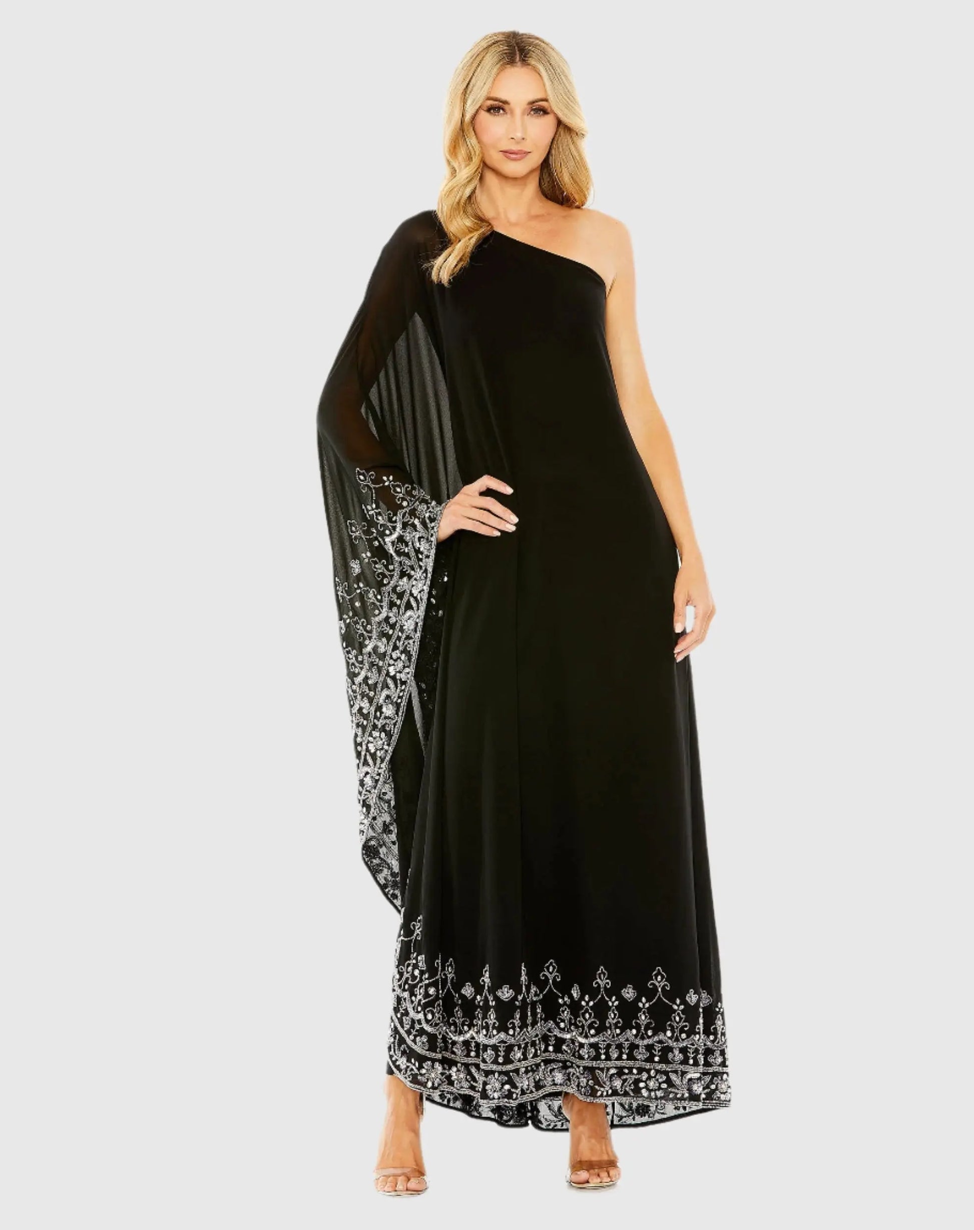 Black One Shoulder Embellished Trapeze Gown - FINAL SALE Black One Shoulder Embellished Trapeze Gown - FINAL SALE