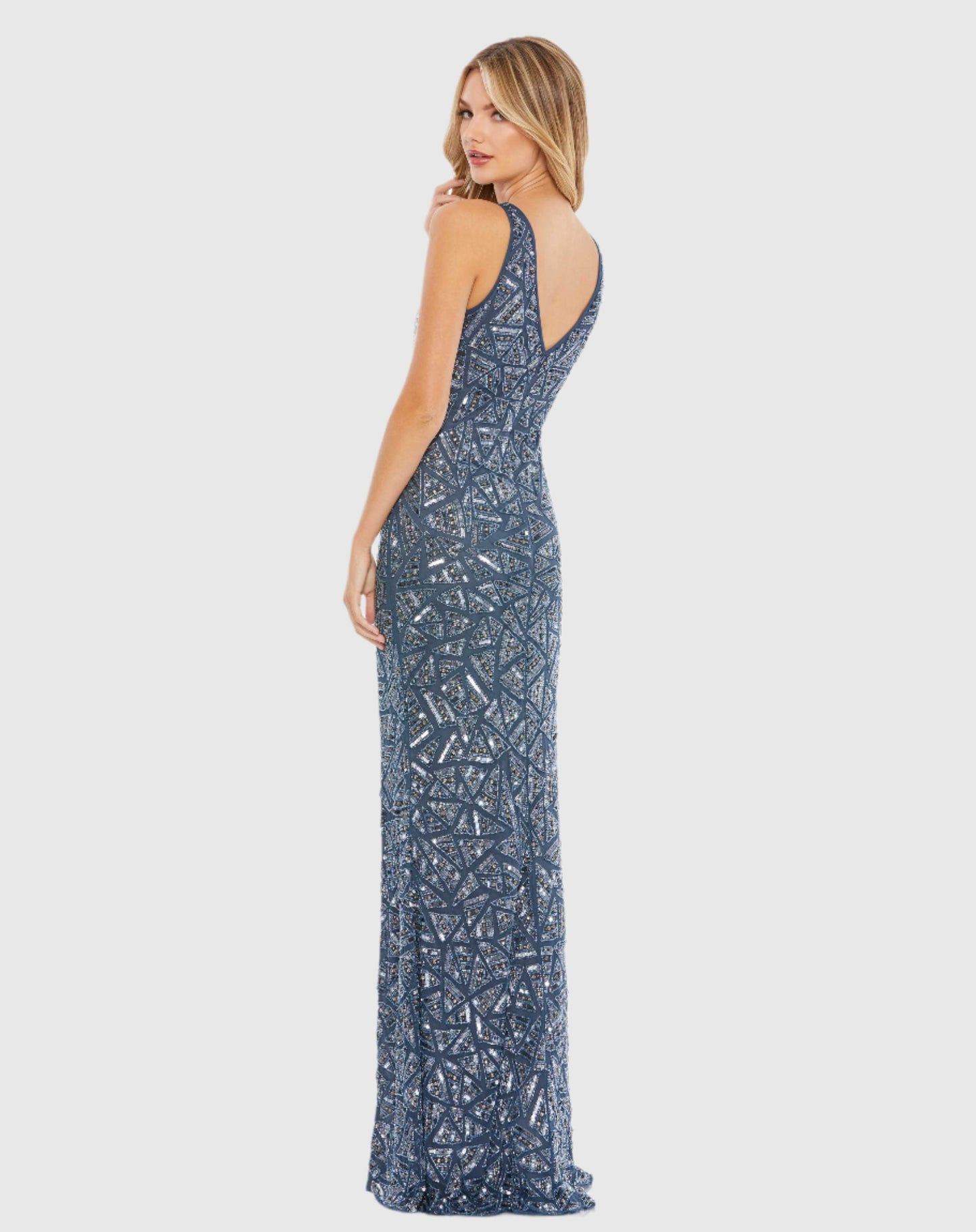 Embellished V Neck Sleeveless Gown