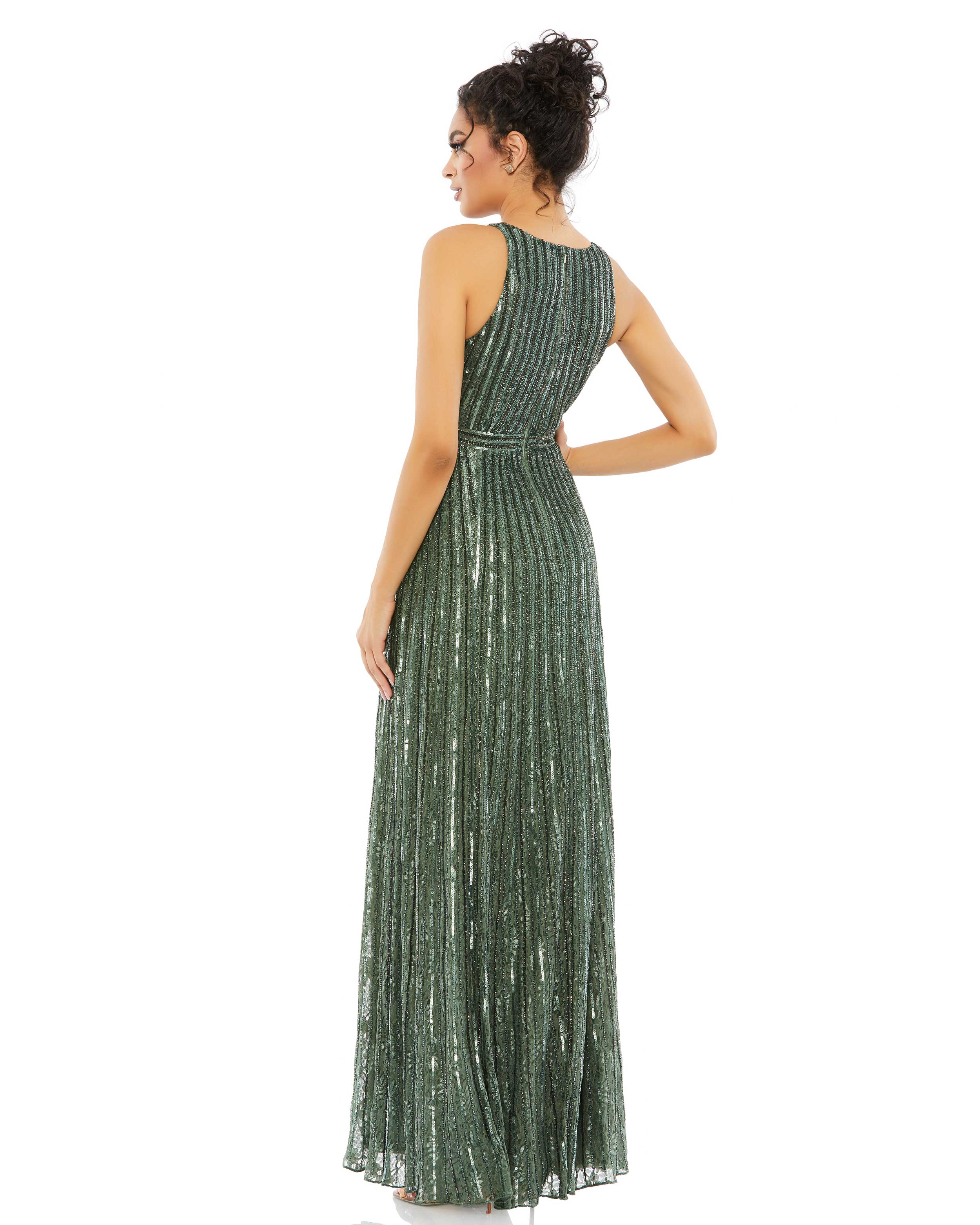 Sequined Sleeveless Plunge Neck Flowy Gown