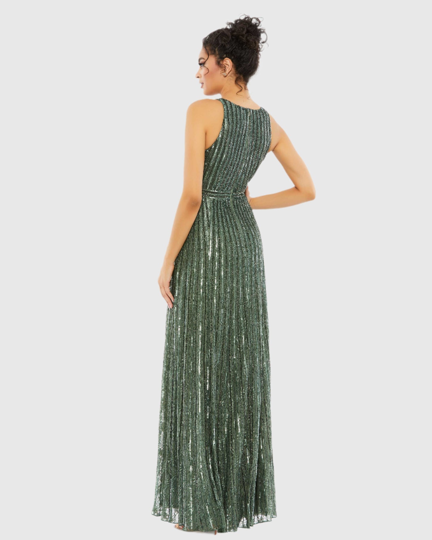 Sequined Sleeveless Plunge Neck Flowy Gown