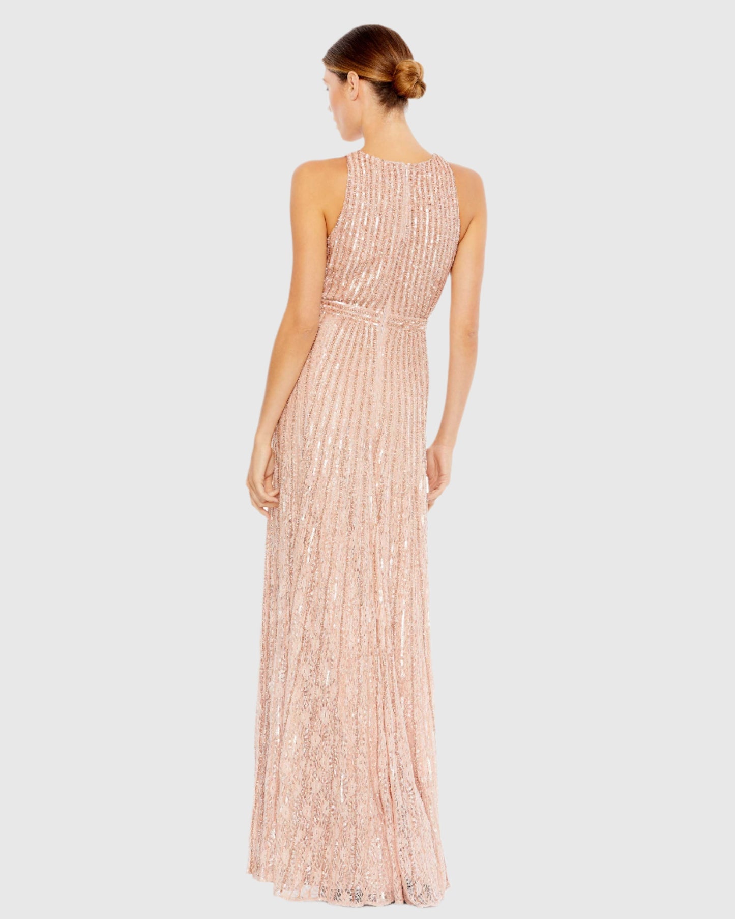 Sequined Sleeveless Plunge Neck Flowy Gown