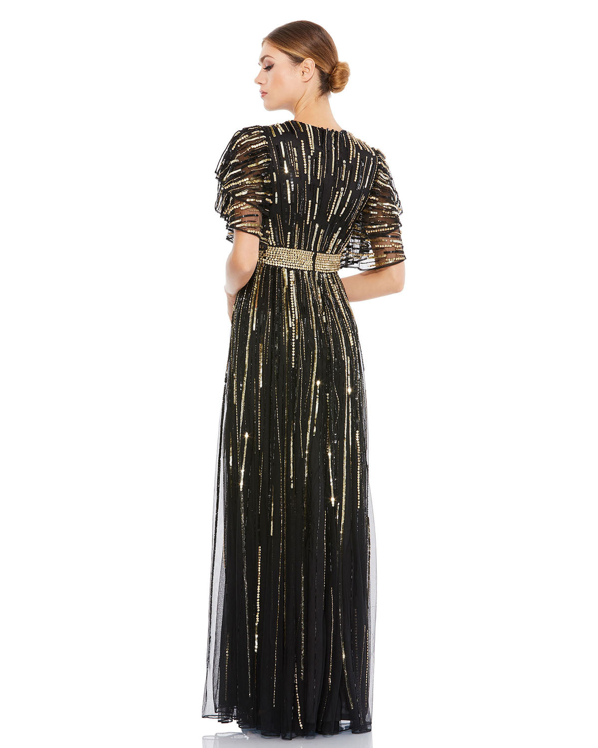 Embellished Full Length Layered Sleeve Gown