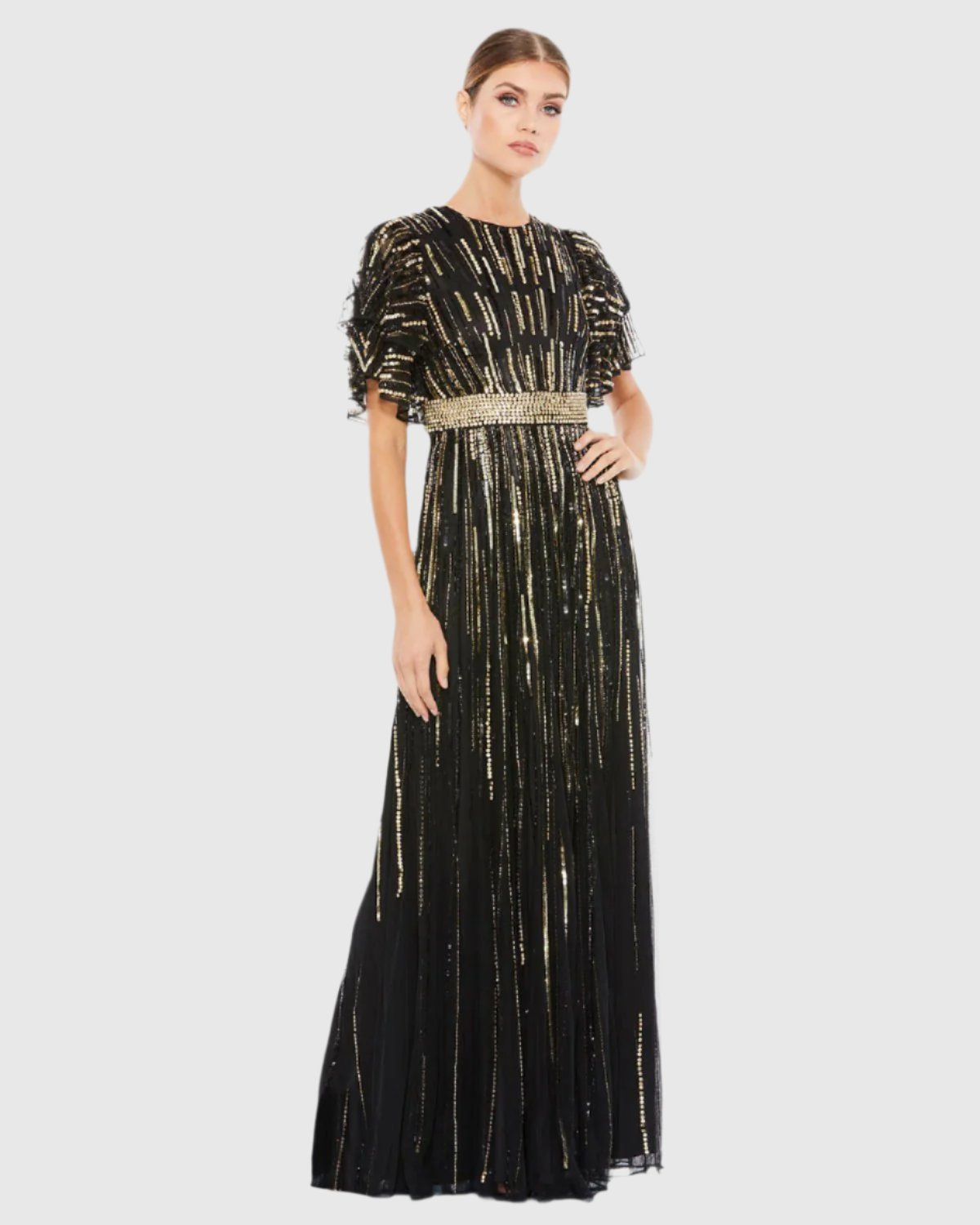 Embellished Full Length Layered Sleeve Gown