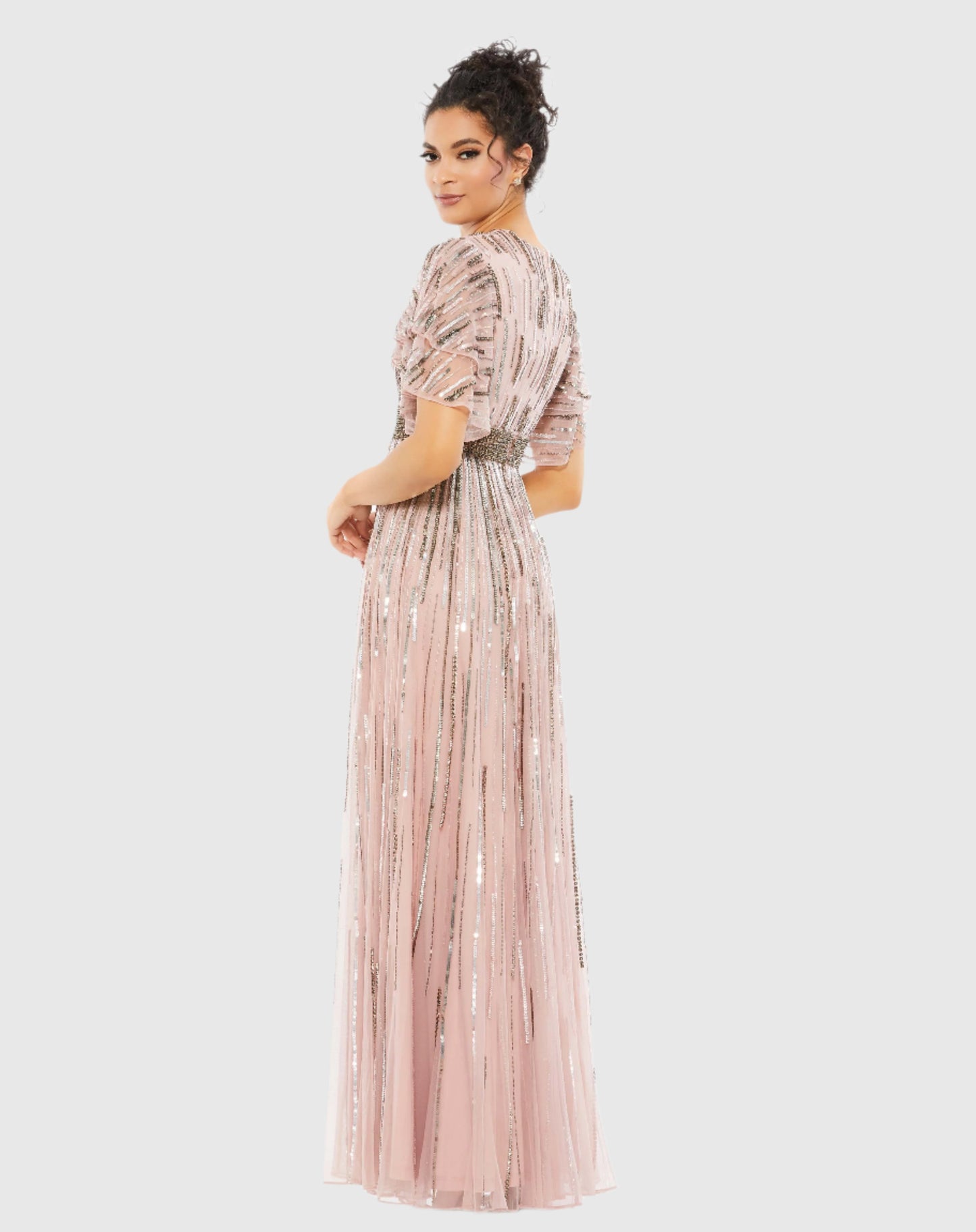 Embellished Full Length Layered Sleeve Gown