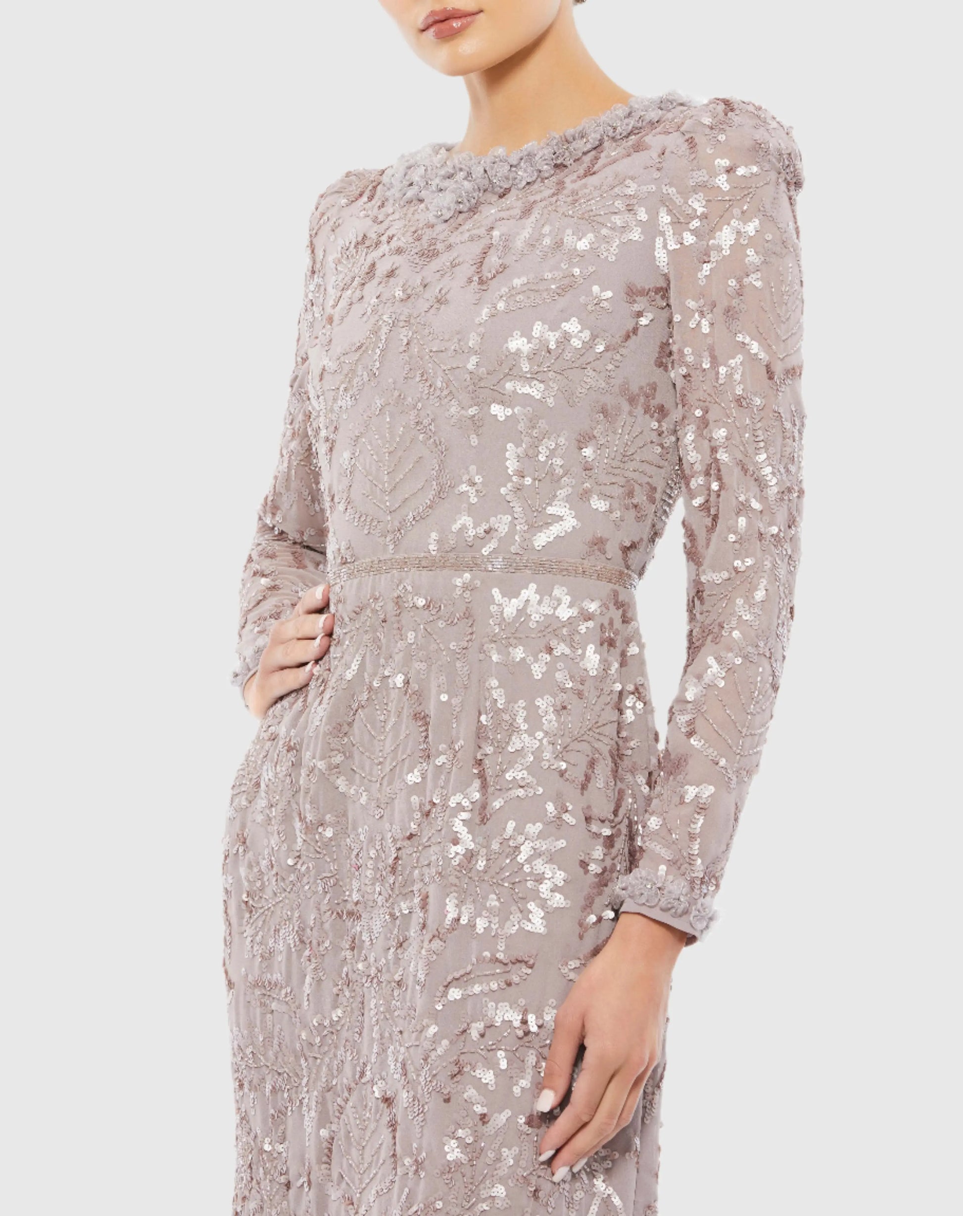Mac Duggal 93595 - Long Sleeve Sequined Dress 6 / Mauve Mac Duggal 93595 - Long Sleeve Sequined Dress 6 / Mauve