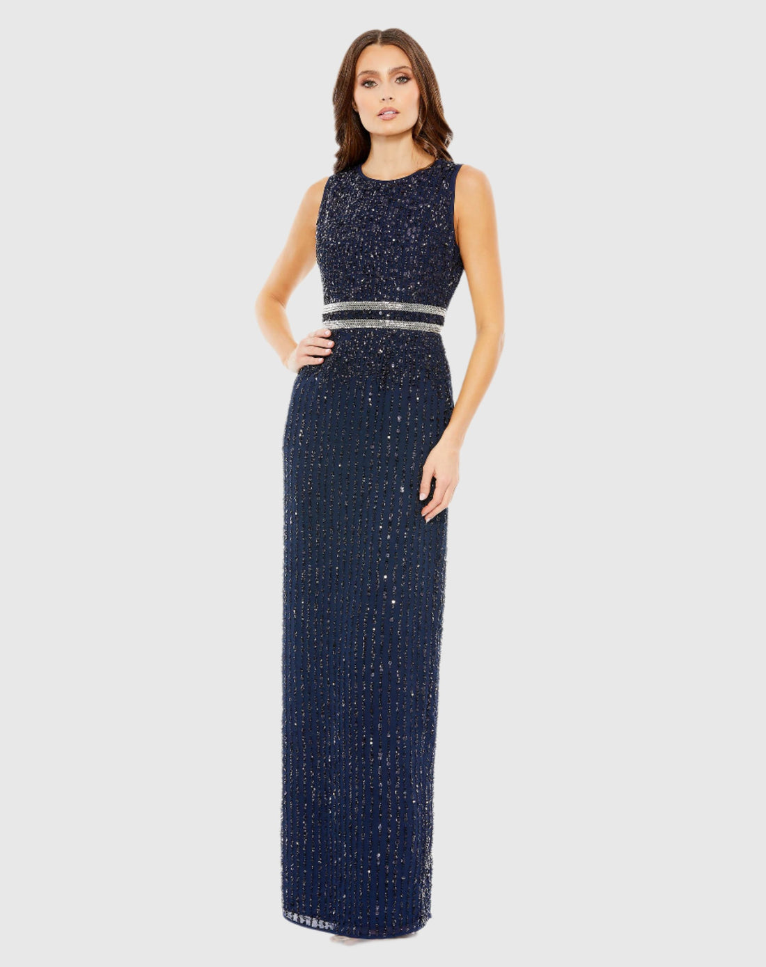 Sequined High Neck Sleeveless Column Gown