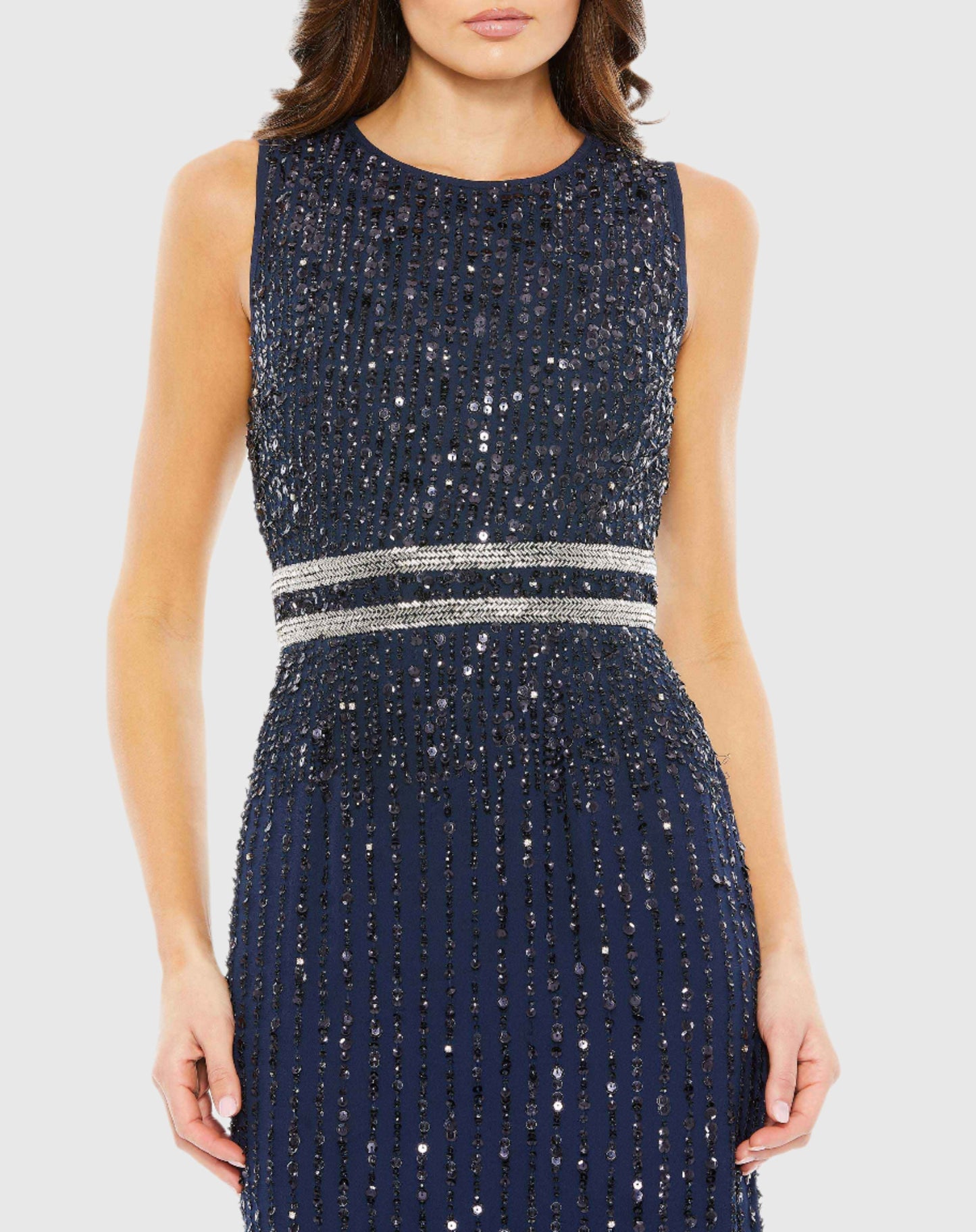 Sequined High Neck Sleeveless Column Gown