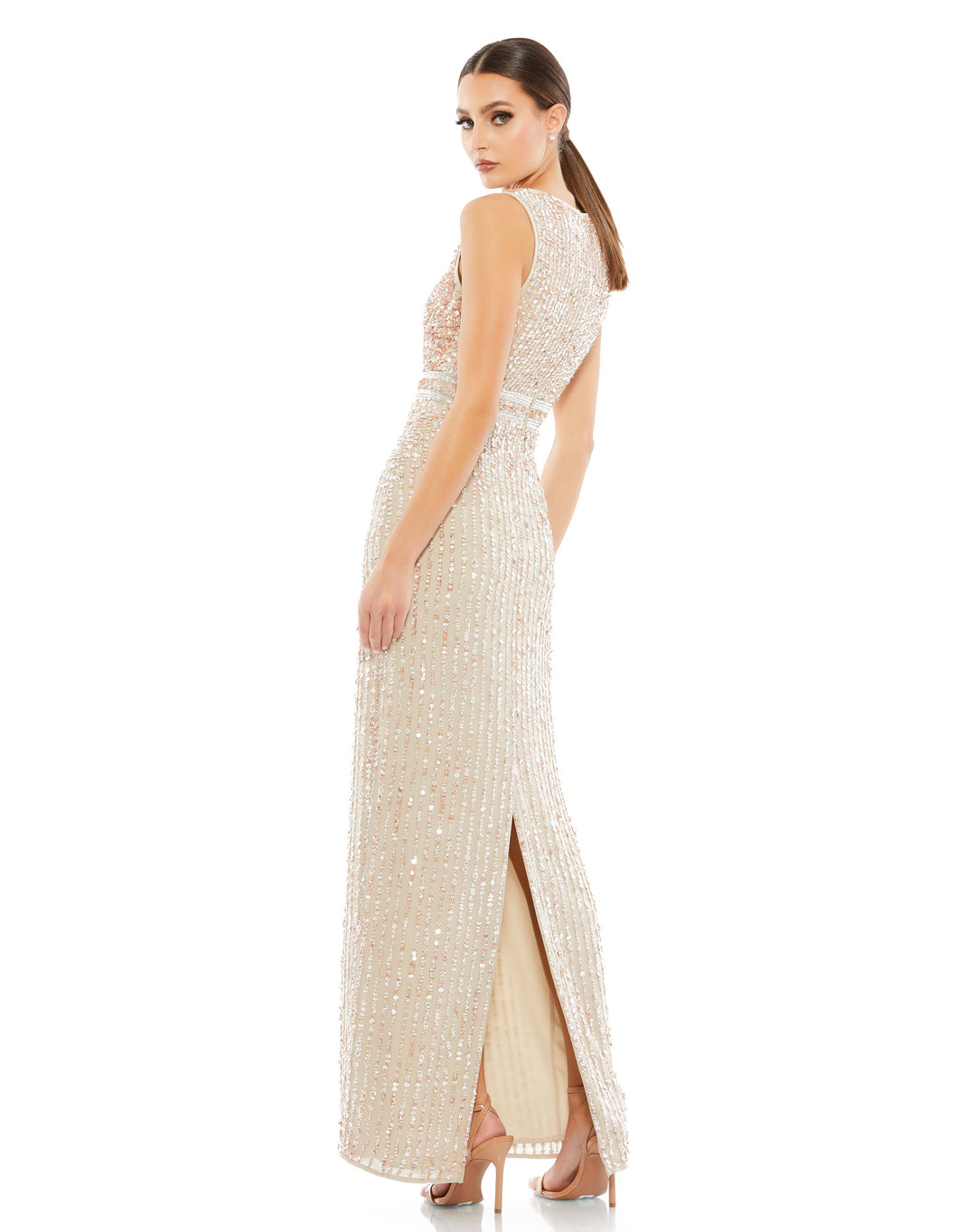 Sequined High Neck Sleeveless Column Gown – Mac Duggal