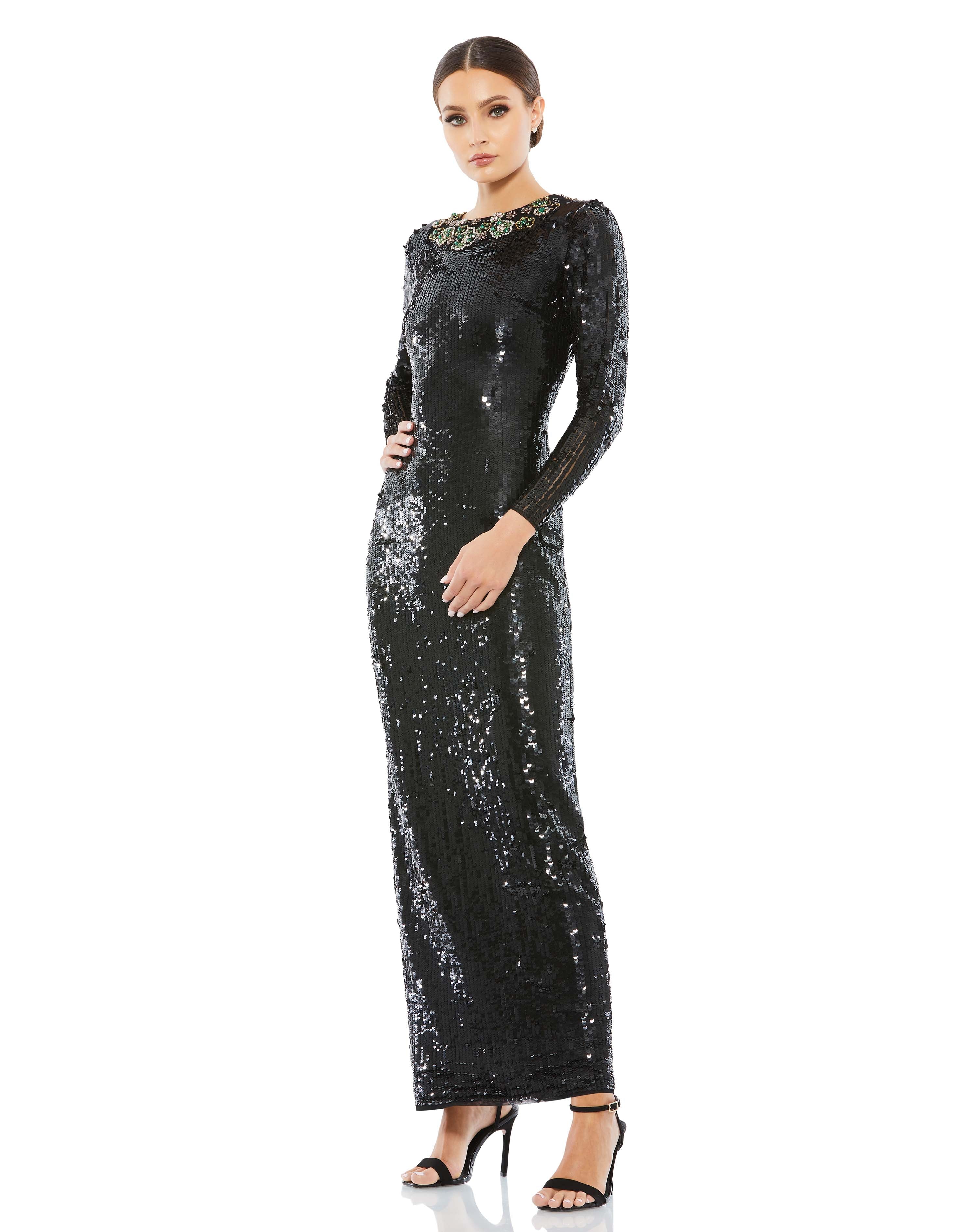SEQUINED EMBELLISHED COLLAR GOWN