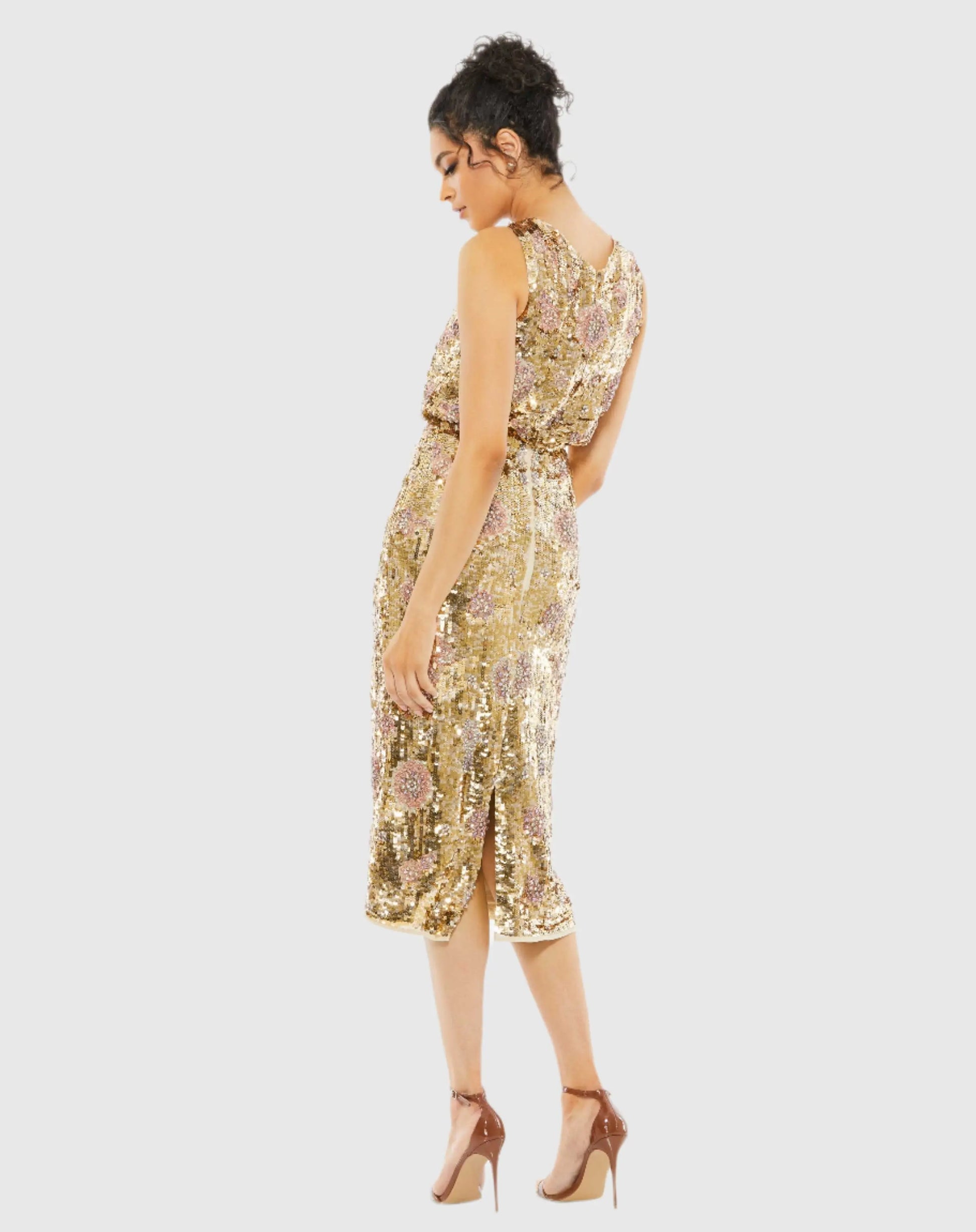 Hand Beaded High Neck Midi Dress - FINAL SALE - Mac Duggal Hand Beaded High Neck Midi Dress - FINAL SALE - Mac Duggal