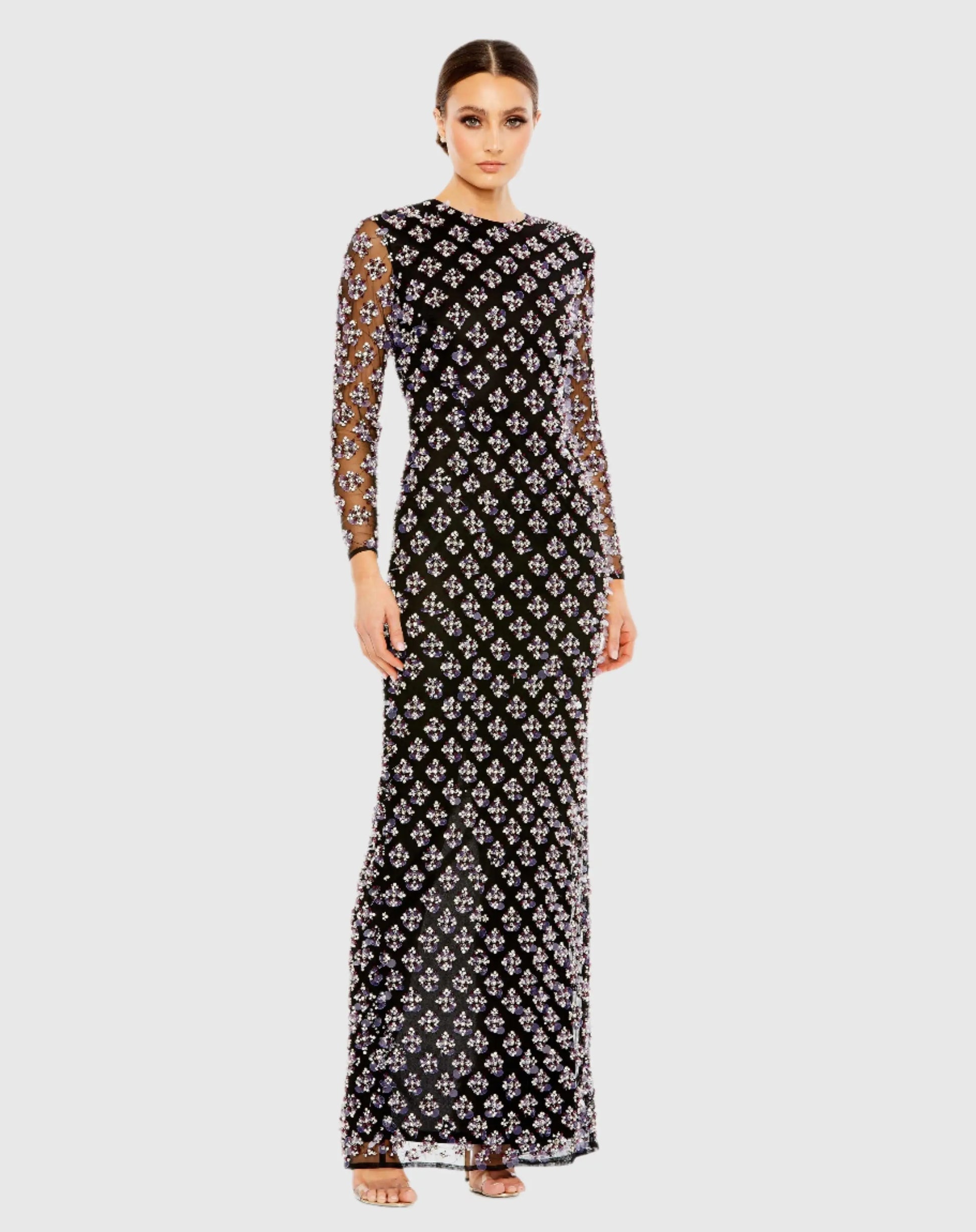 Long Sleeve Hand Beaded Crystal Rhinestone Gown - Mac Duggal Long Sleeve Hand Beaded Crystal Rhinestone Gown - Mac Duggal