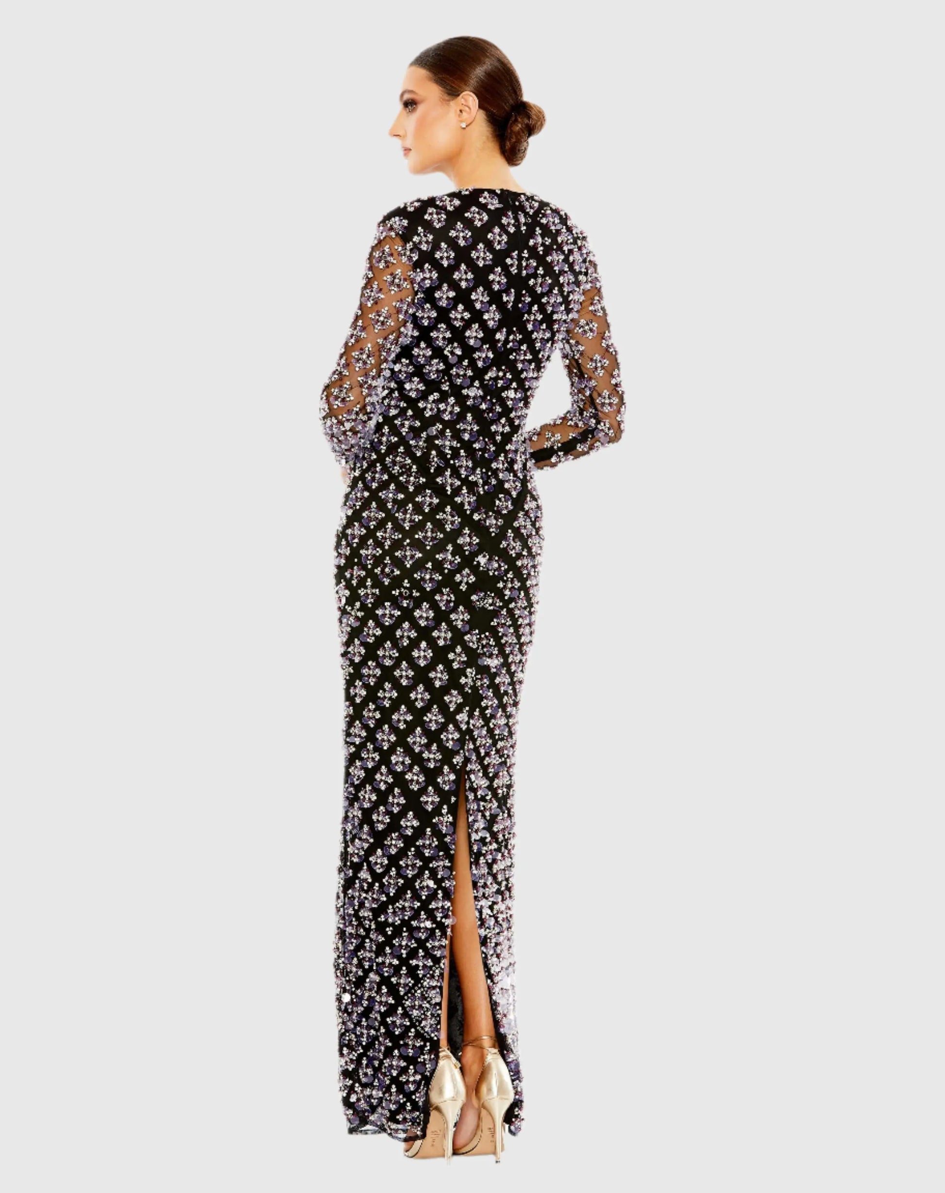 beaded rhinestone maxi dress Long Prom Dress with Rhinestone Contour