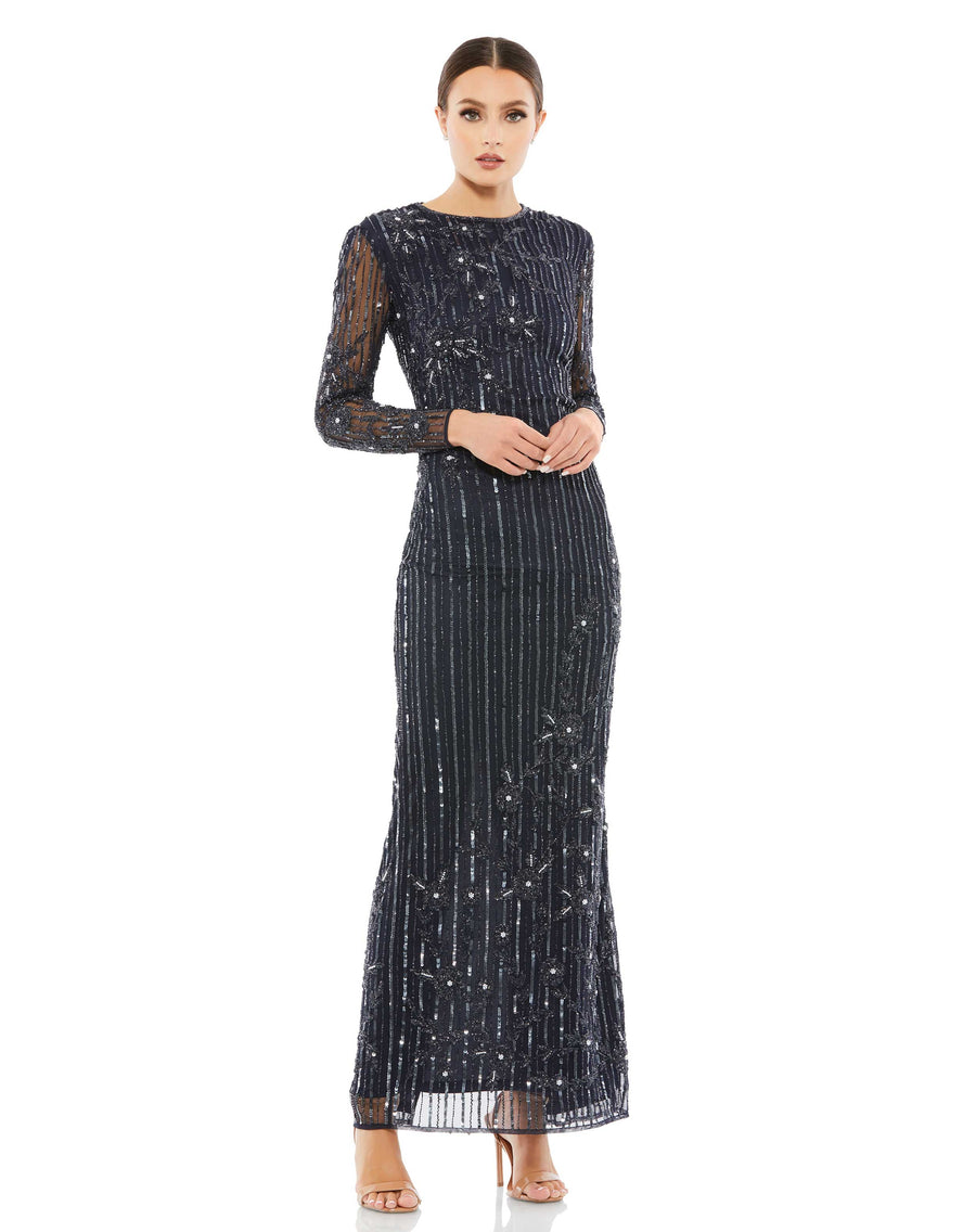 Embellished High Neck Illusion Long Sleeve Gown – Mac Duggal