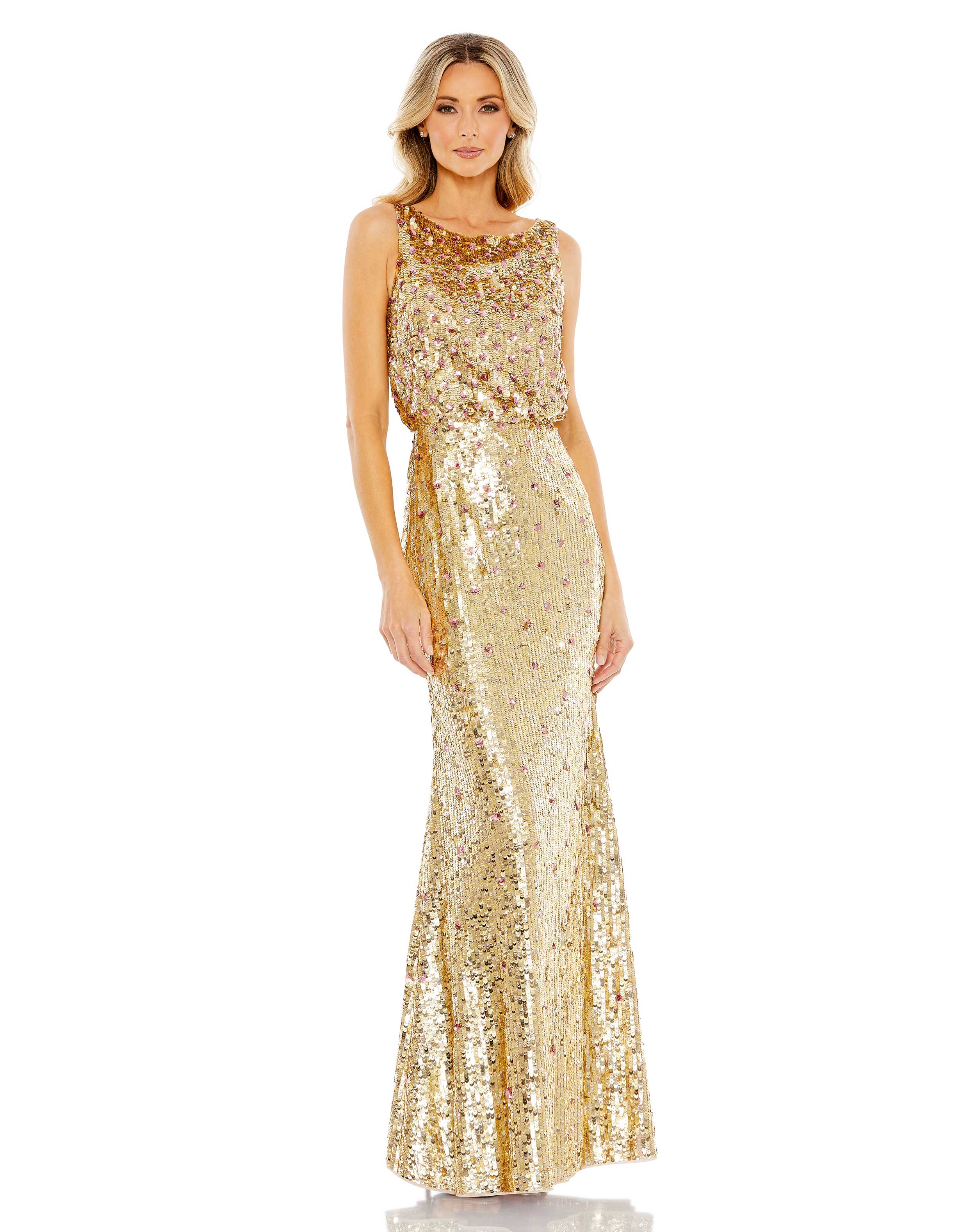 Sequined Sleeveless High Neck Gown