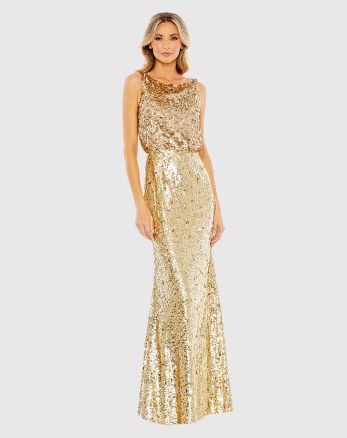 Sequined Sleeveless High Neck Gown