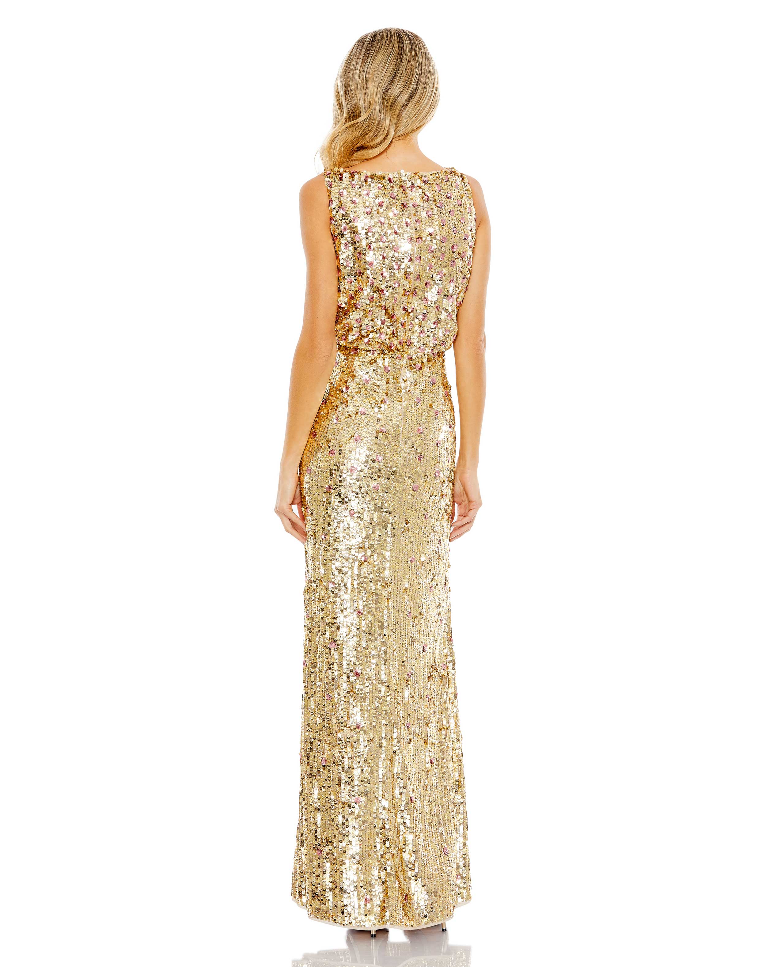 Sequined Sleeveless High Neck Gown