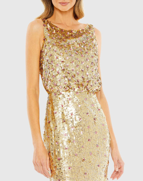 Sequined Sleeveless High Neck Gown