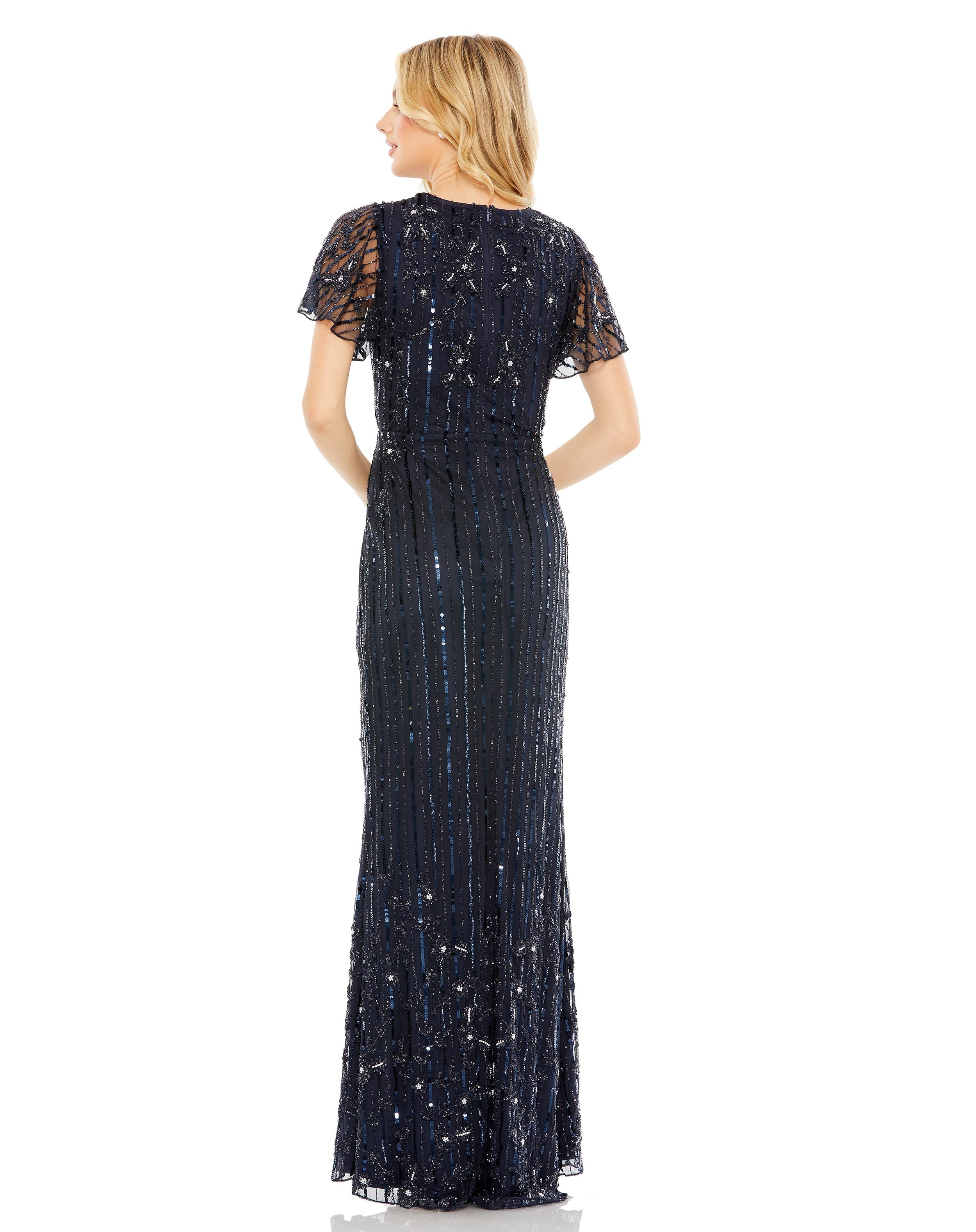 Embellished Wrap Gown With Open Slit