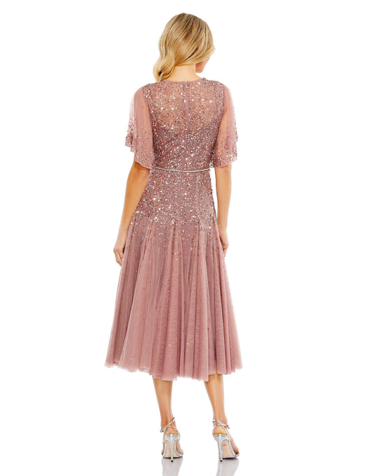 Cape Sleeve Beaded Tea Length A-line Dress – Mac Duggal