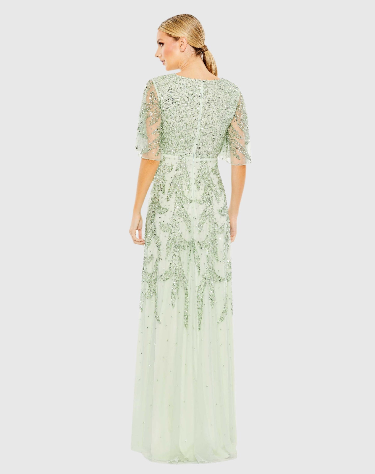 Sequined Butterfly Sleeve High Low Gown