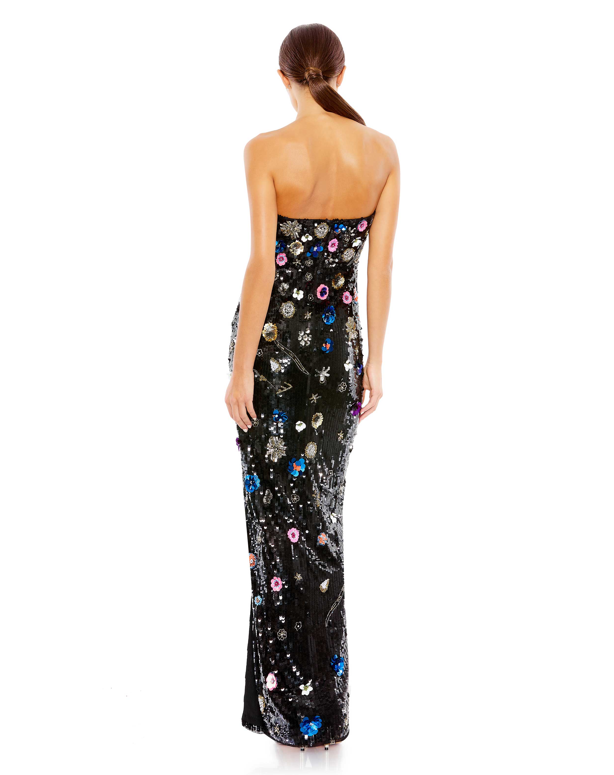 Floral Sequined Strapless Column Gown