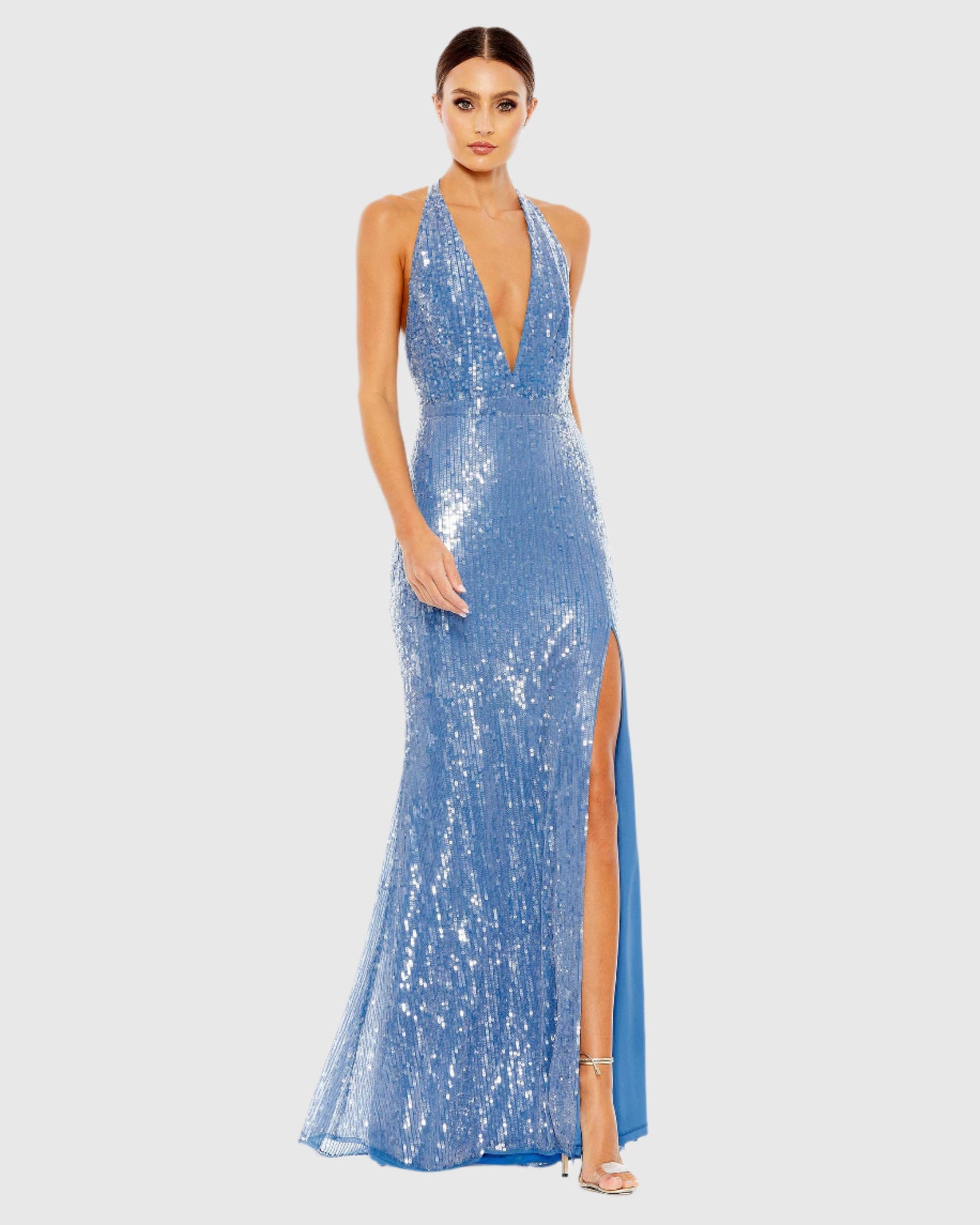 Halter Neck Open Back Sequin Gown