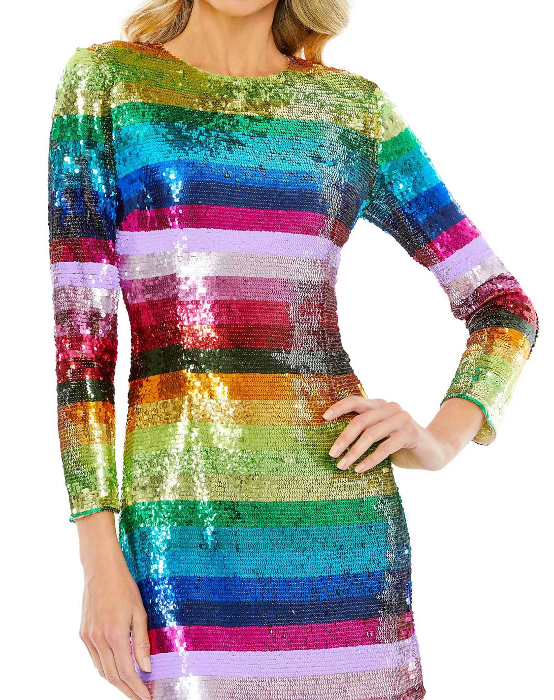Long Sleeve Sequin Rainbow Dress