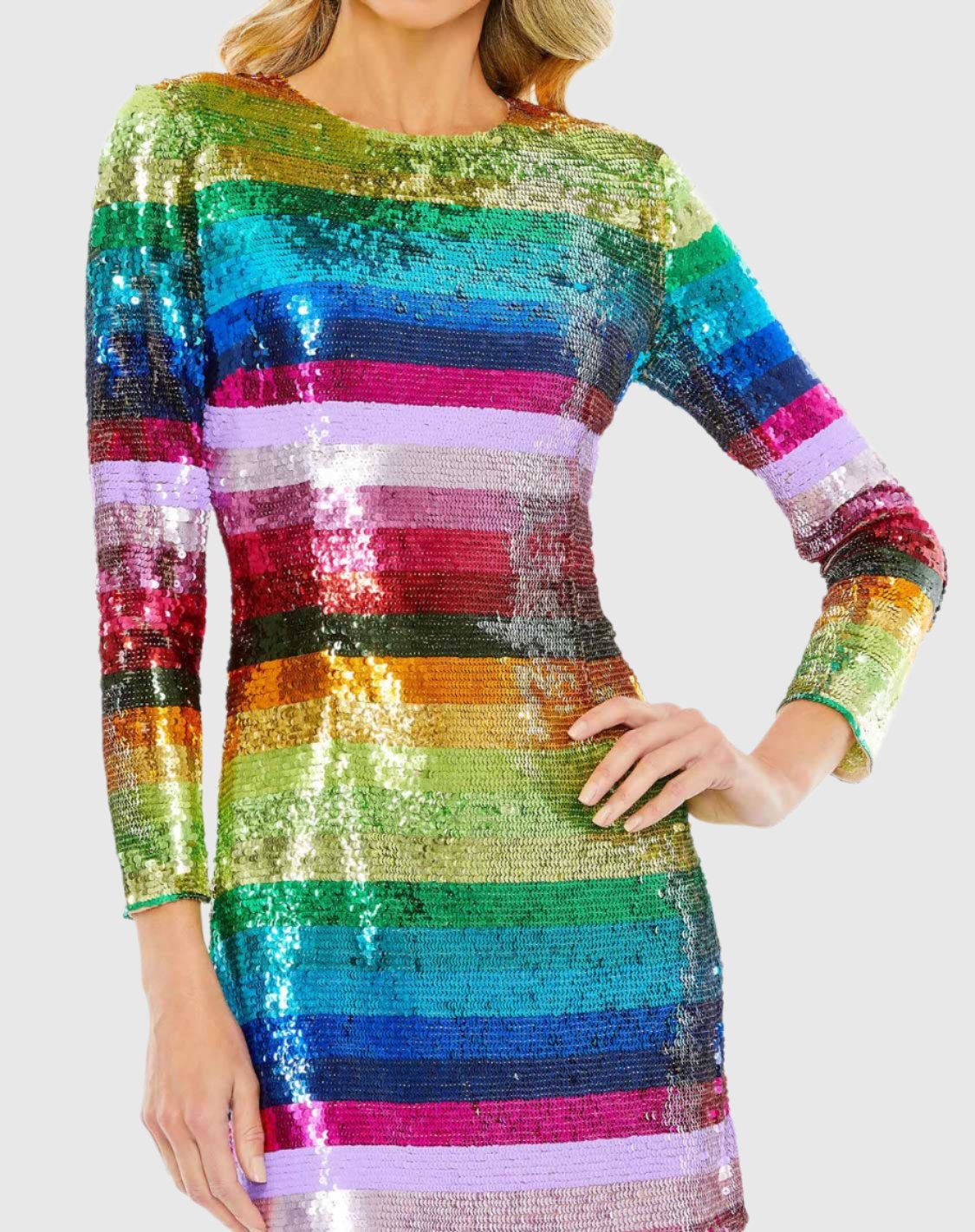 Long Sleeve Sequin Rainbow Dress