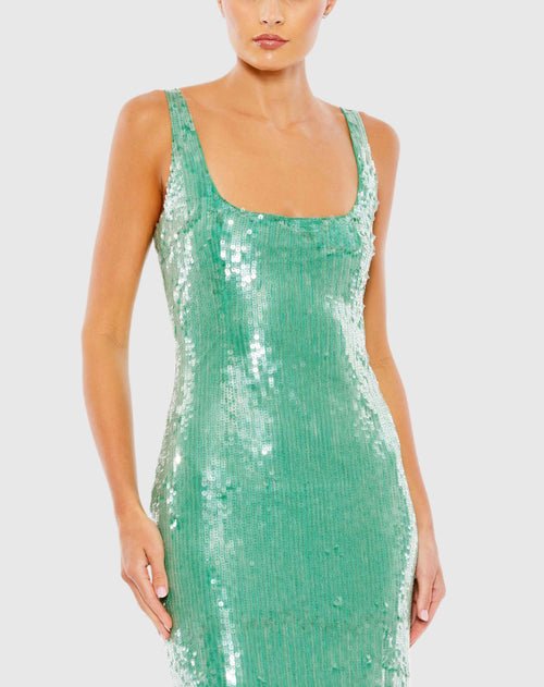 Sequined Sleeveless Column Gown