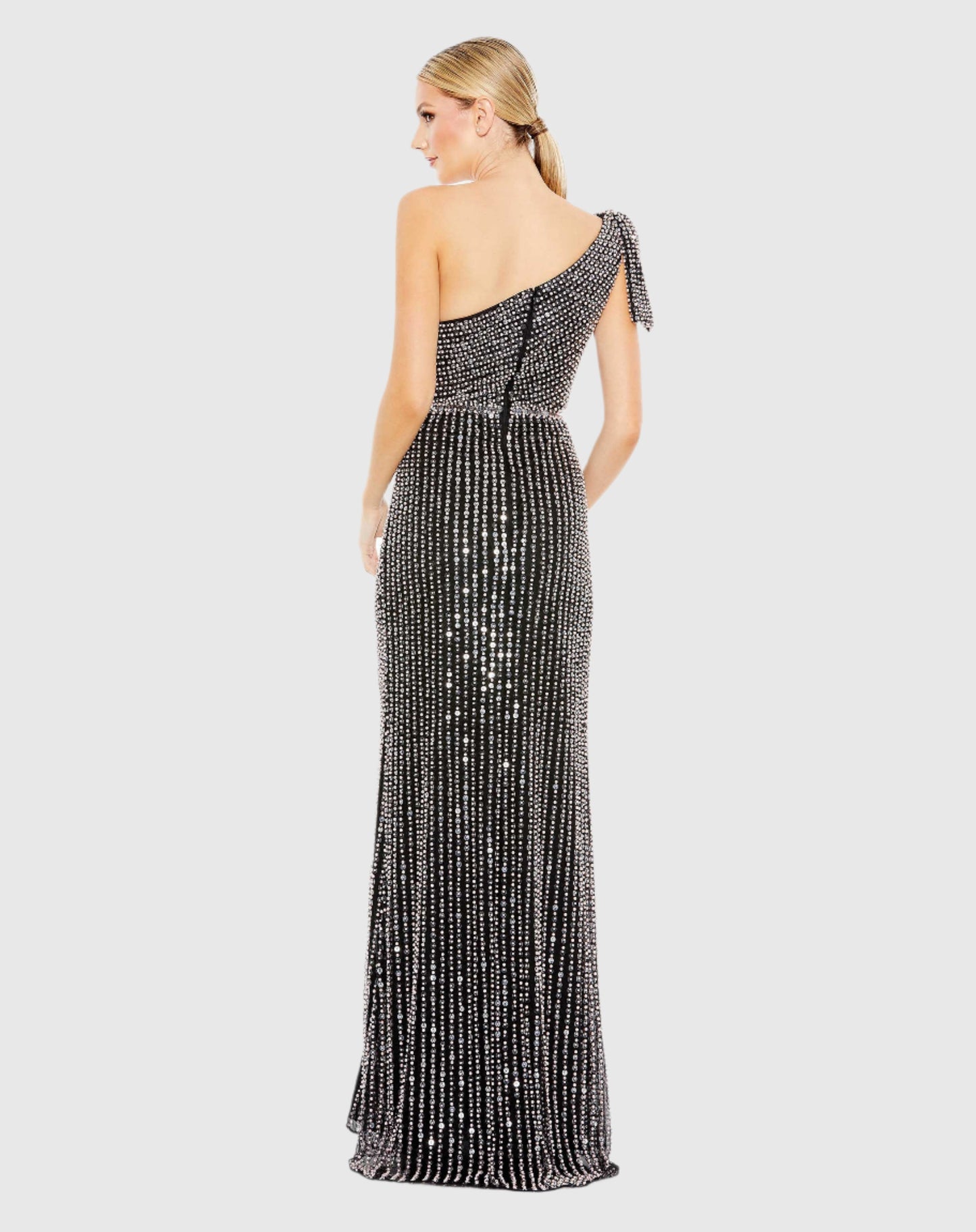 Pearl Embellished Soft Tie One Shoulder Gown