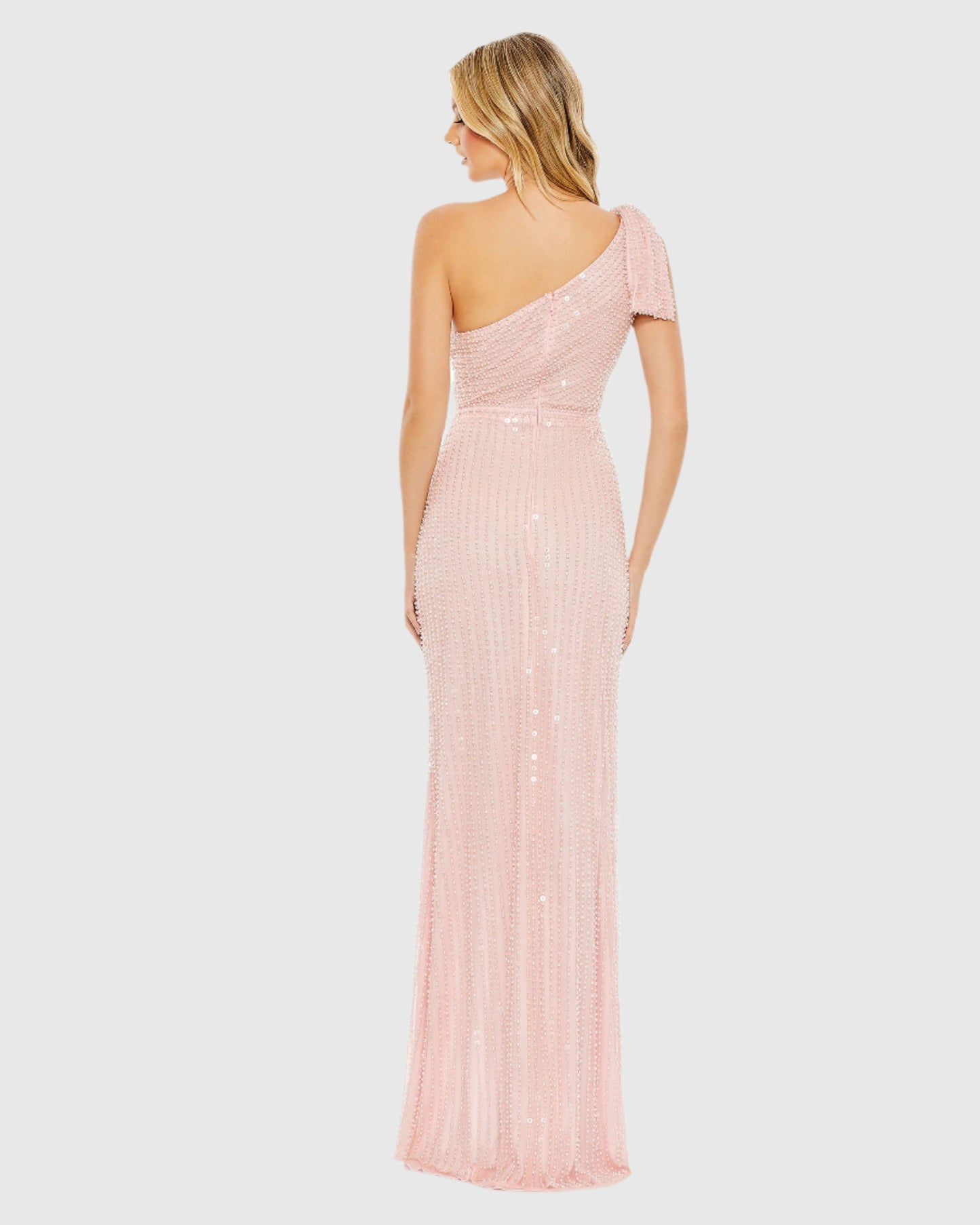 Pearl Embellished Soft Tie One Shoulder Gown