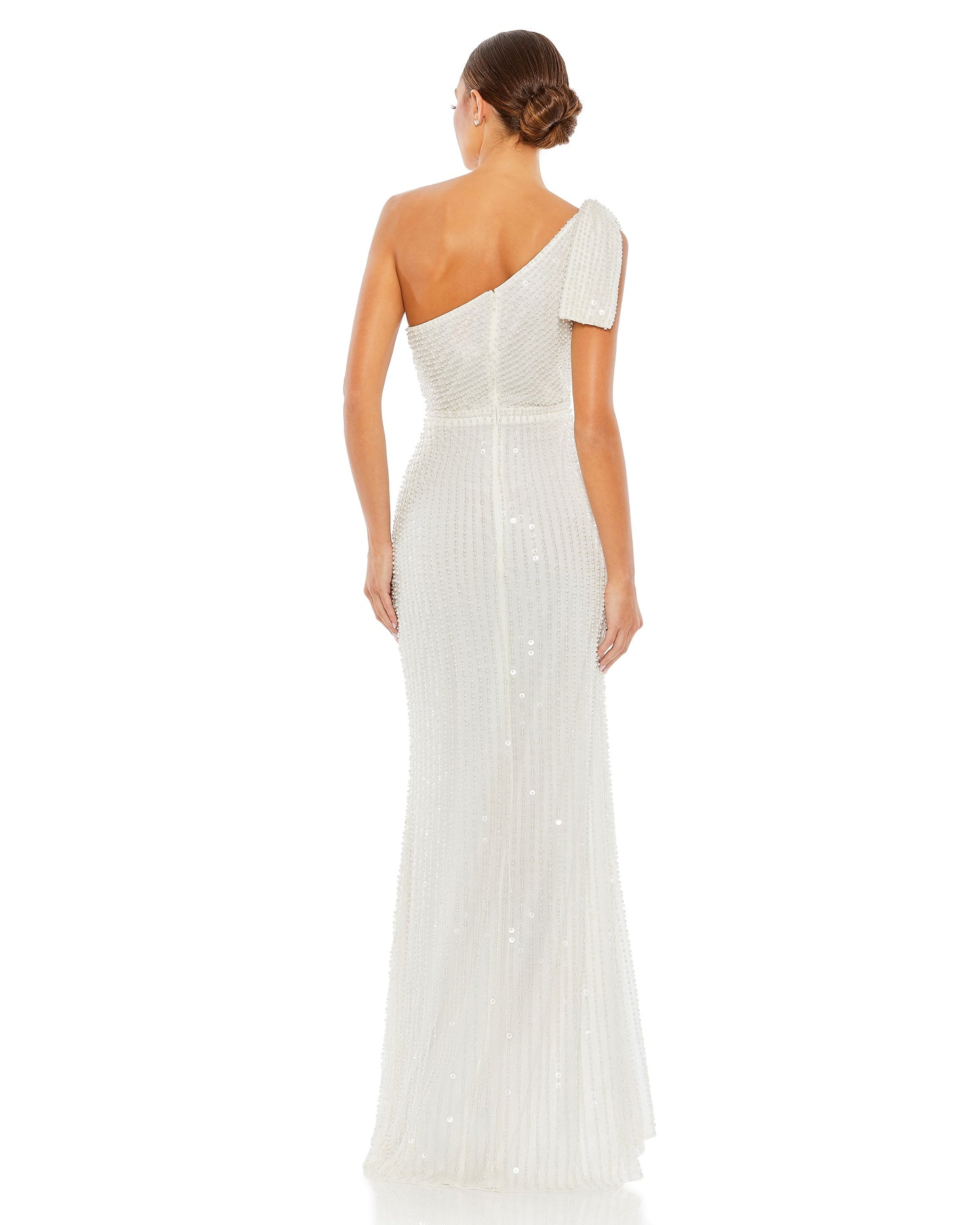 Pearl Embellished Soft Tie One Shoulder Gown