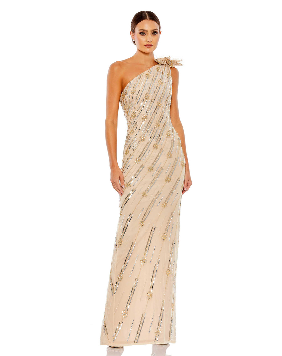 Embellished Floral Detail One Shoulder Gown – Mac Duggal