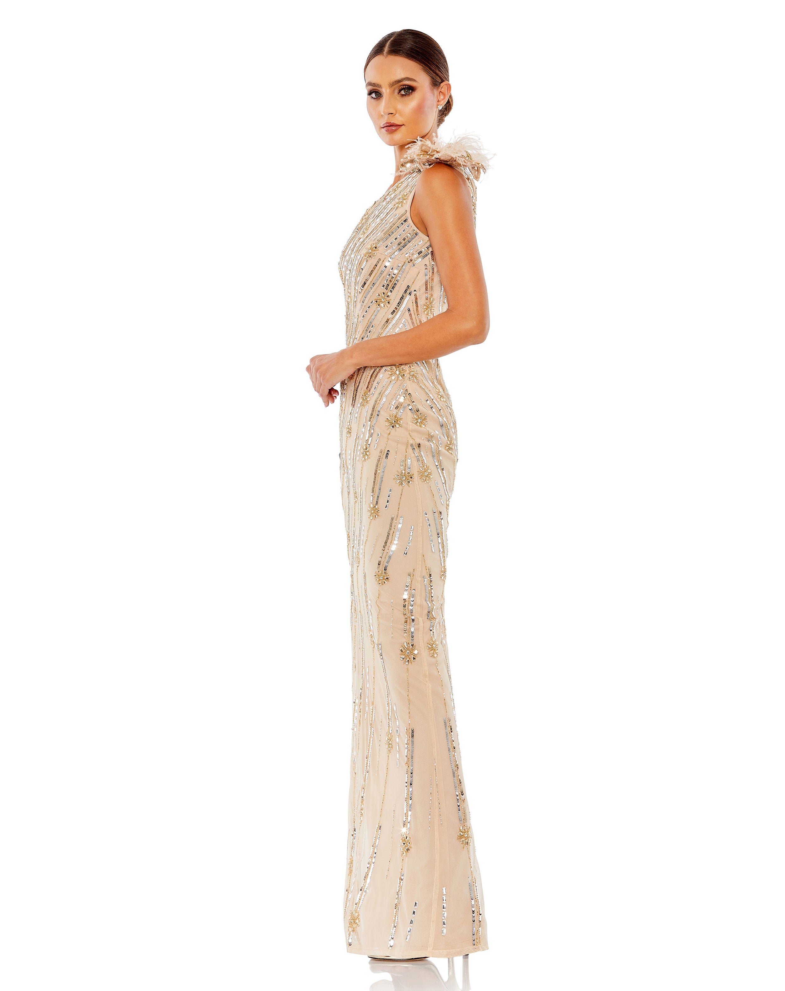 Embellished Floral Detail One Shoulder Gown – Mac Duggal