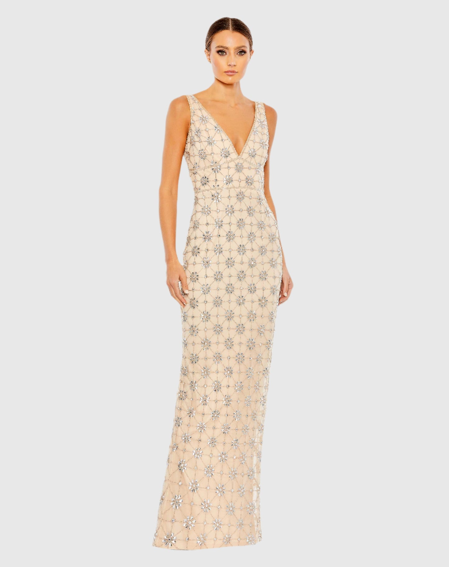 Sleeveless Hand Beaded V-Neck Gown