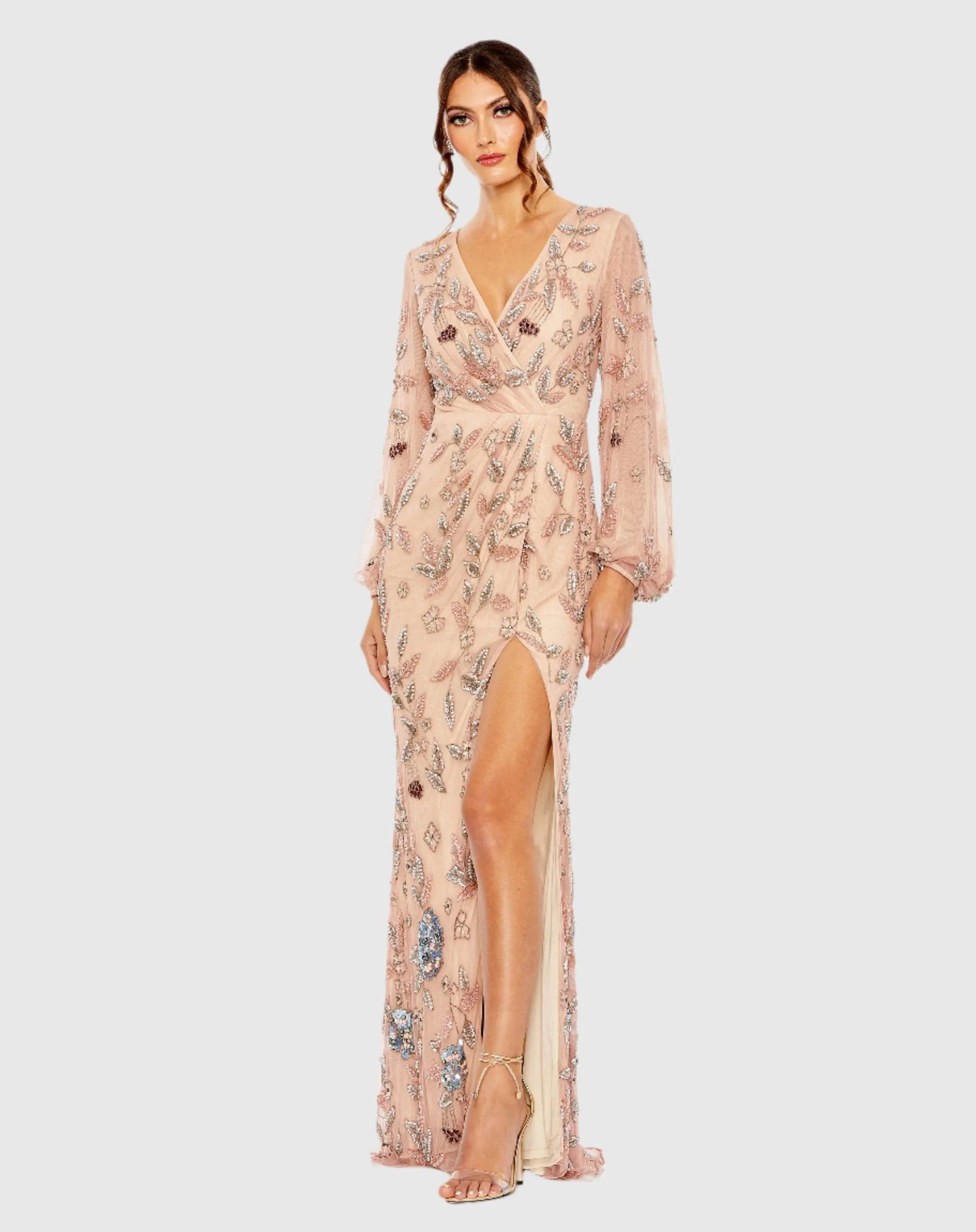 Floral Beaded Surplice Gown - Mac Duggal