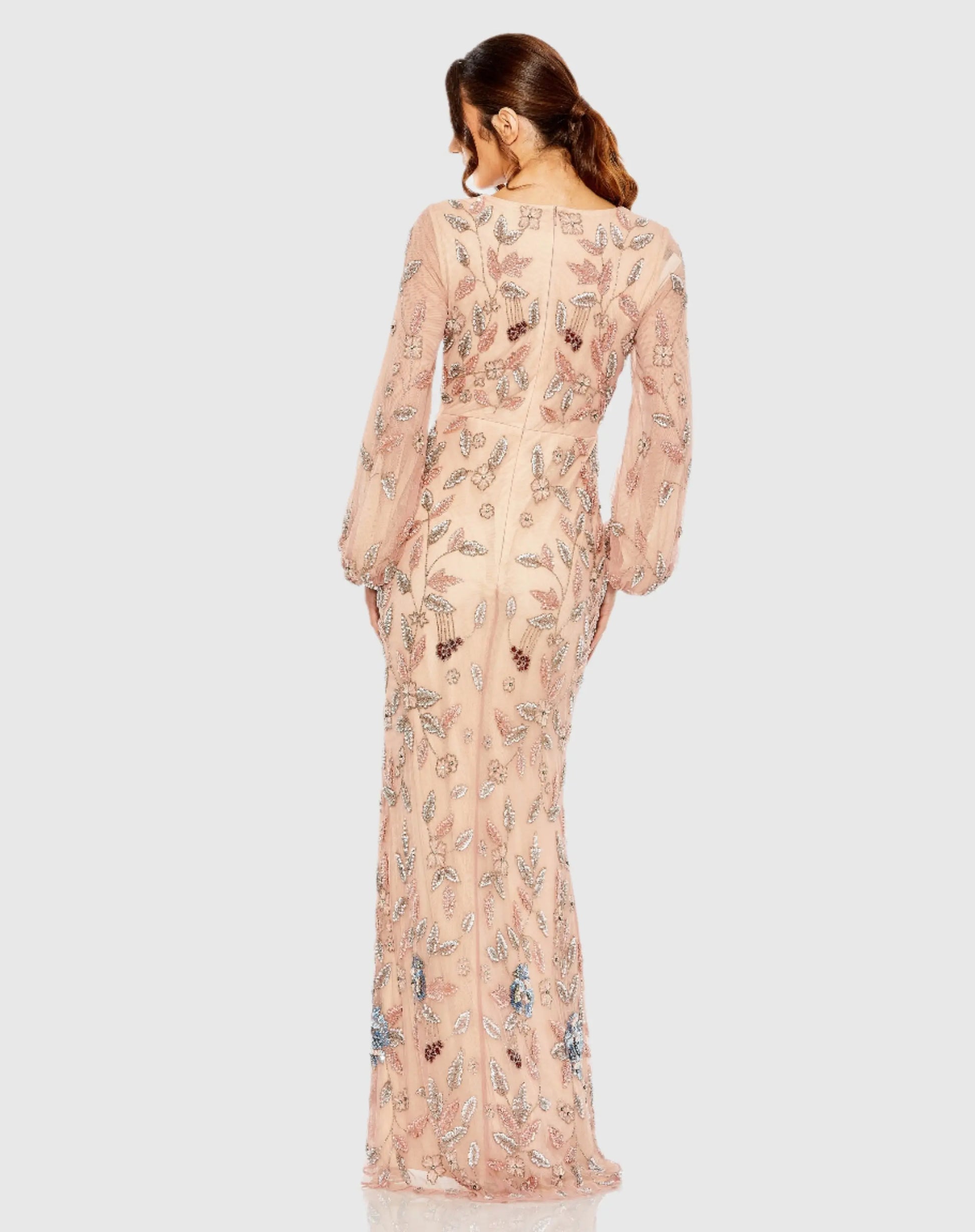 mac duggal square-neck floral beaded maxi dress Mac Duggal Square-Neck Floral Beaded Maxi Dress