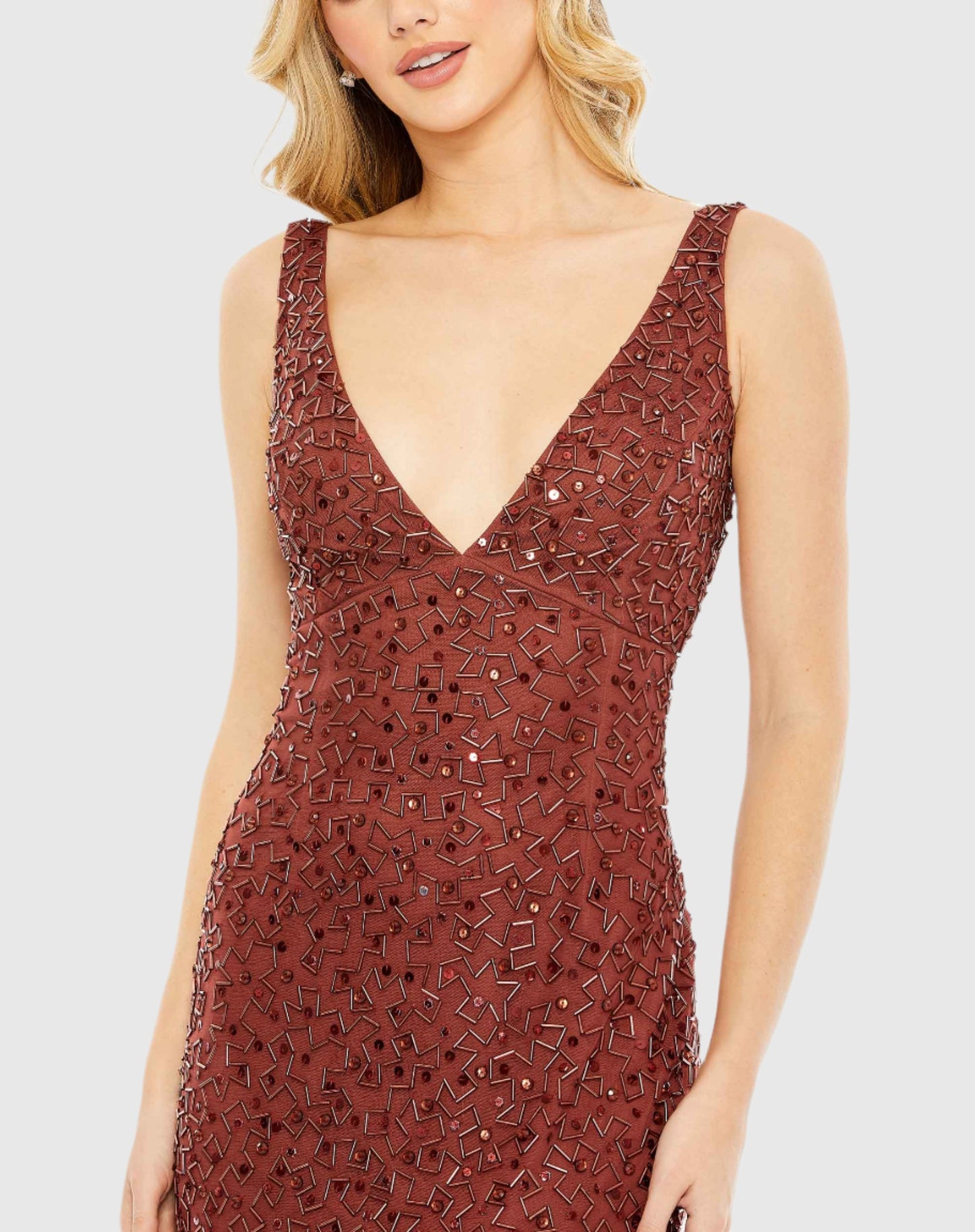 Robe sans manches à paillettes et col en V