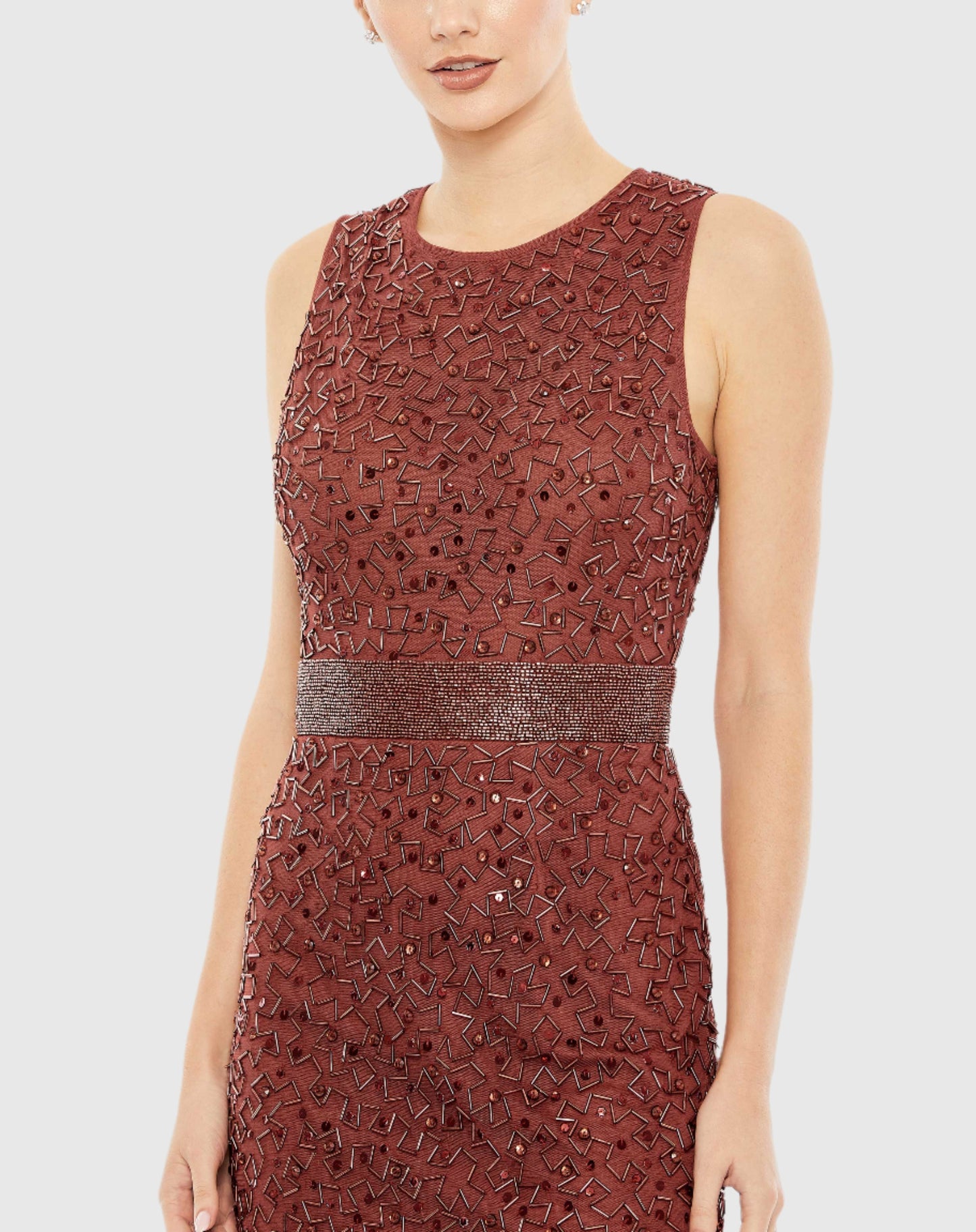 Geometric Embellished Sleeveless A Line Dress