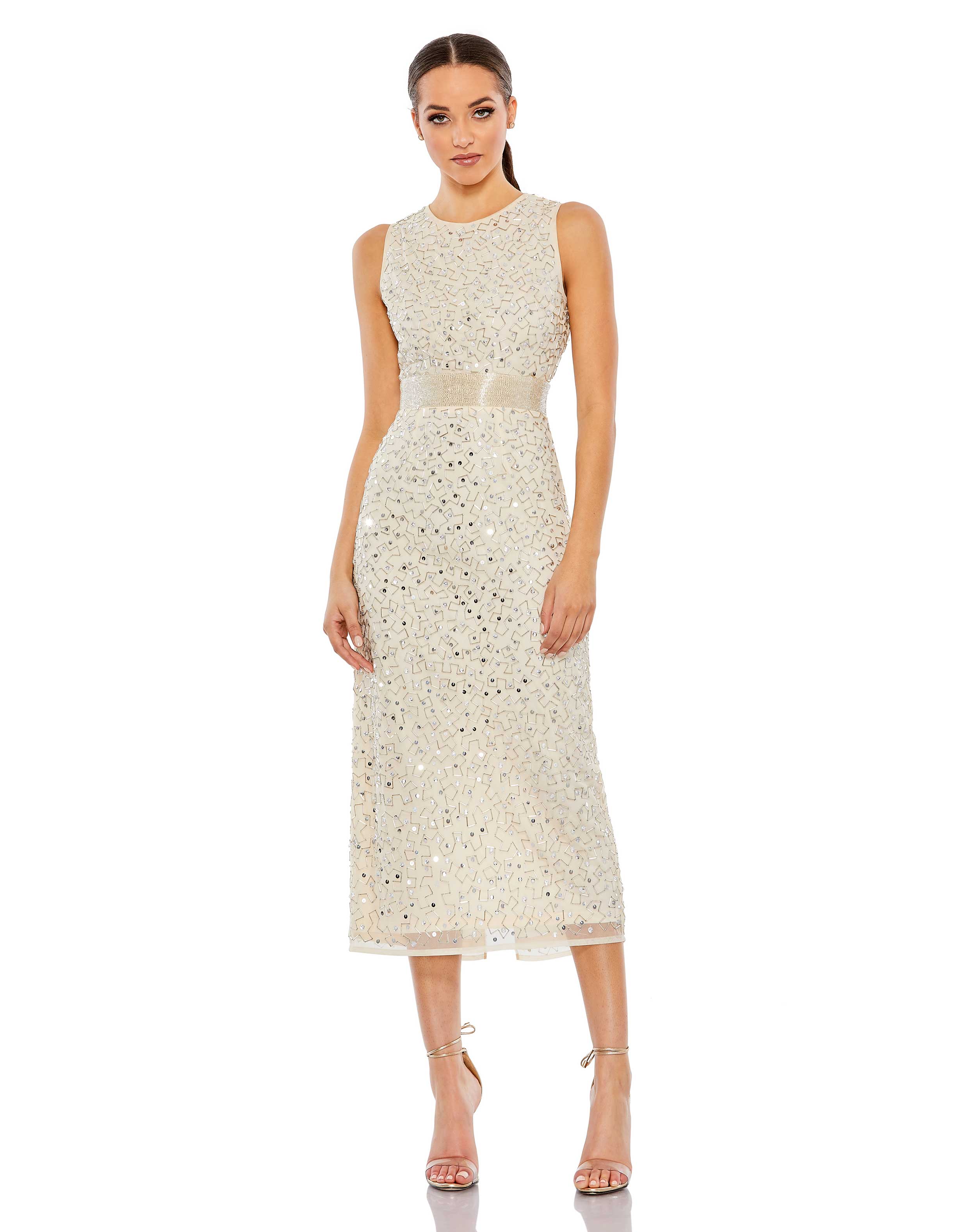 Geometric Embellished Sleeveless A Line Dress – Mac Duggal