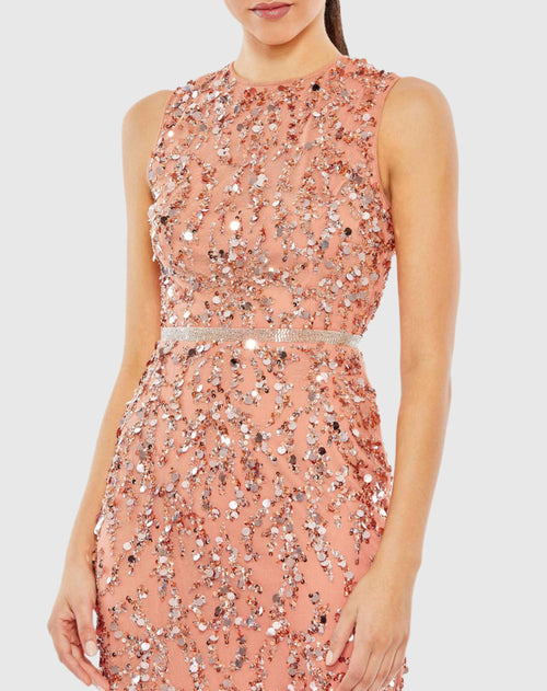 Sequined Sleeveless High Neck Midi Dress