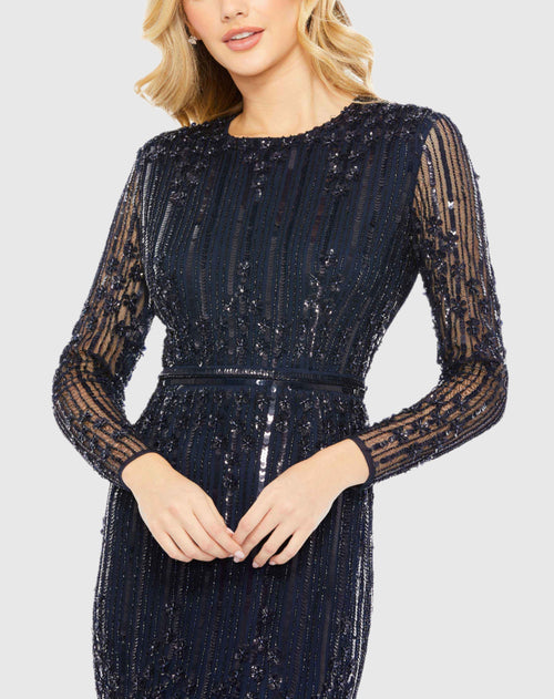 Embellished Long Sleeve Column Gown