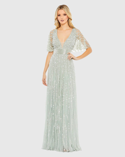 Embellished V-neck Column Gown