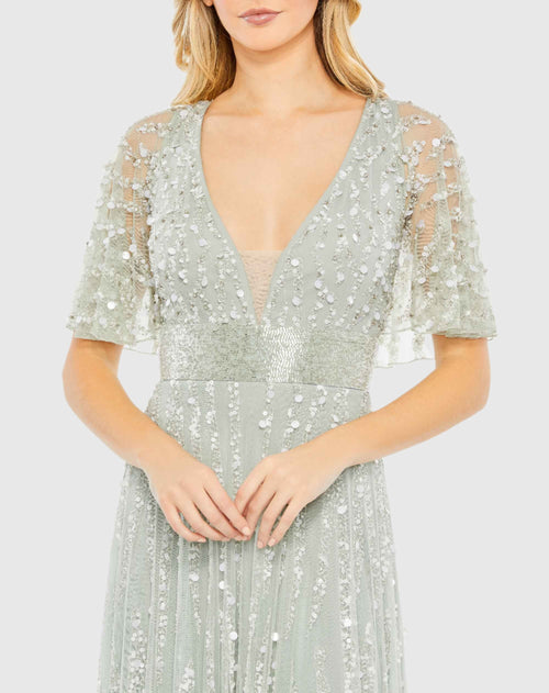 Embellished V-neck Column Gown