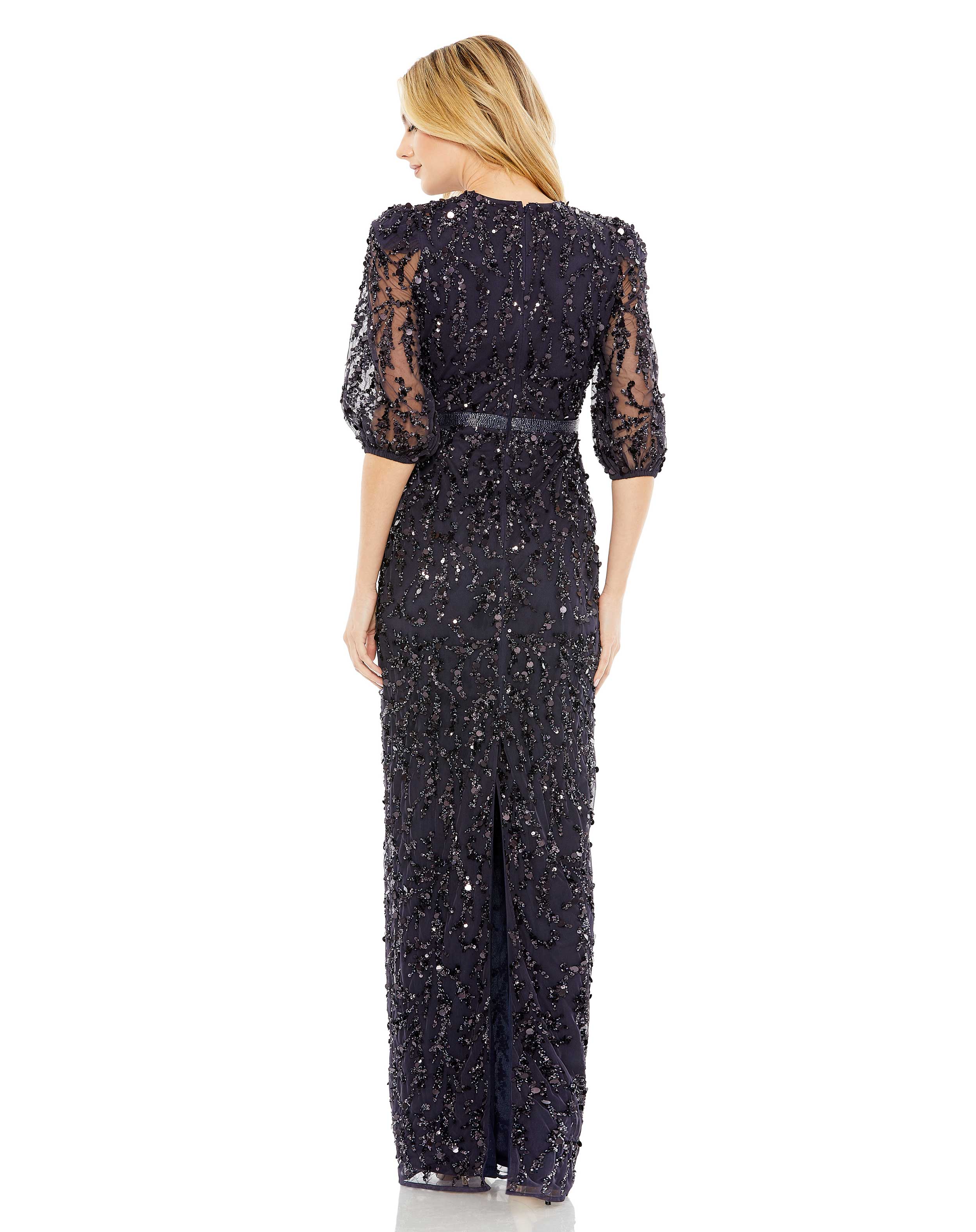 Sequined Elbow Sleeve Gown