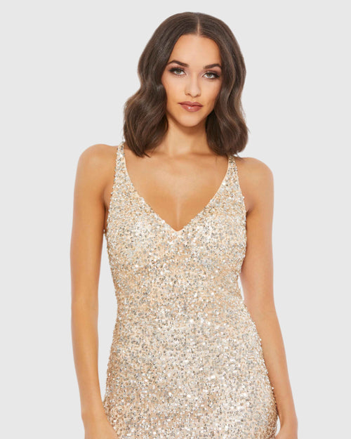 Sequined Strappy Sleeveless Gown