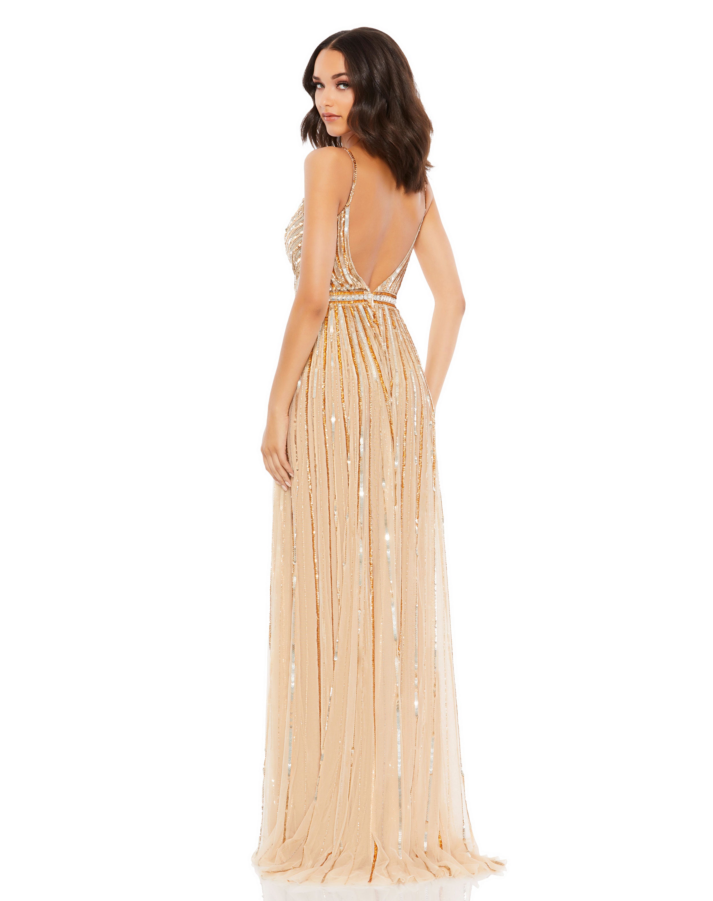 Sequined Wrap Over Sleeveless Gown