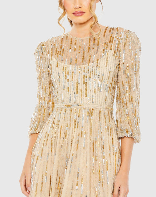 Gold Beaded High Neck Midi Dress