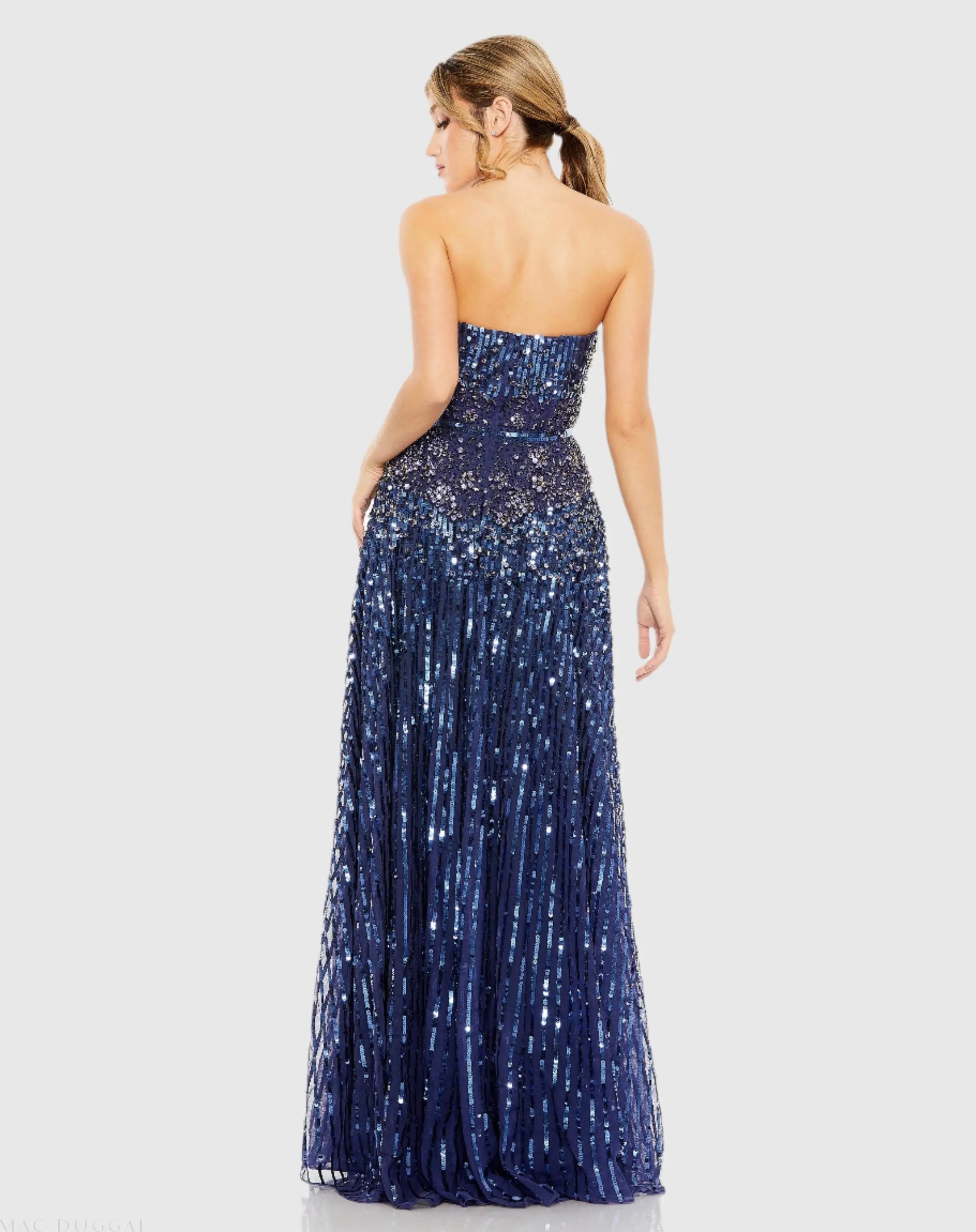 Navy Strapless Hand Embellished Beaded A Line Gown - Mac Duggal