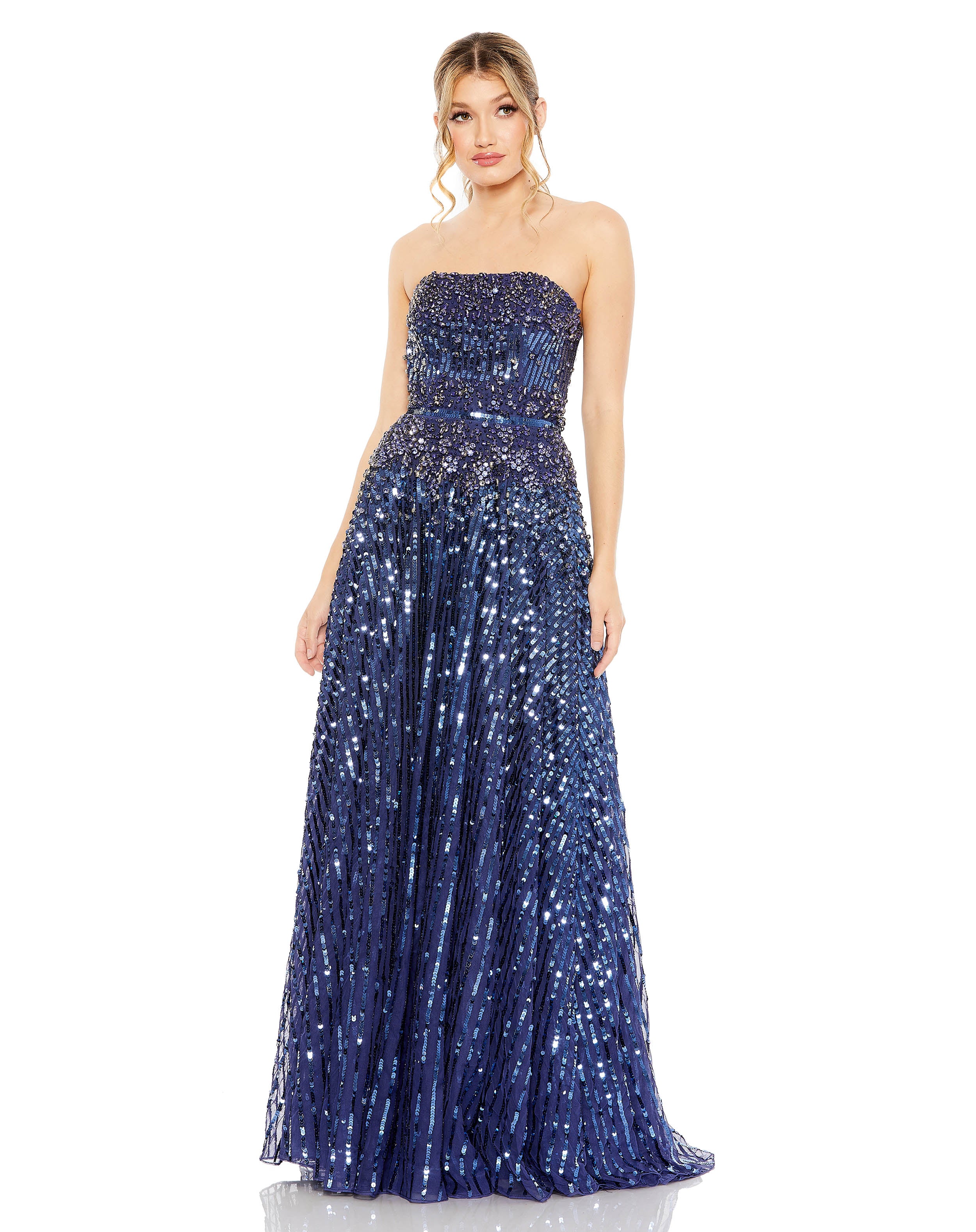 Strapless Hand Embellished Beaded A Line Gown